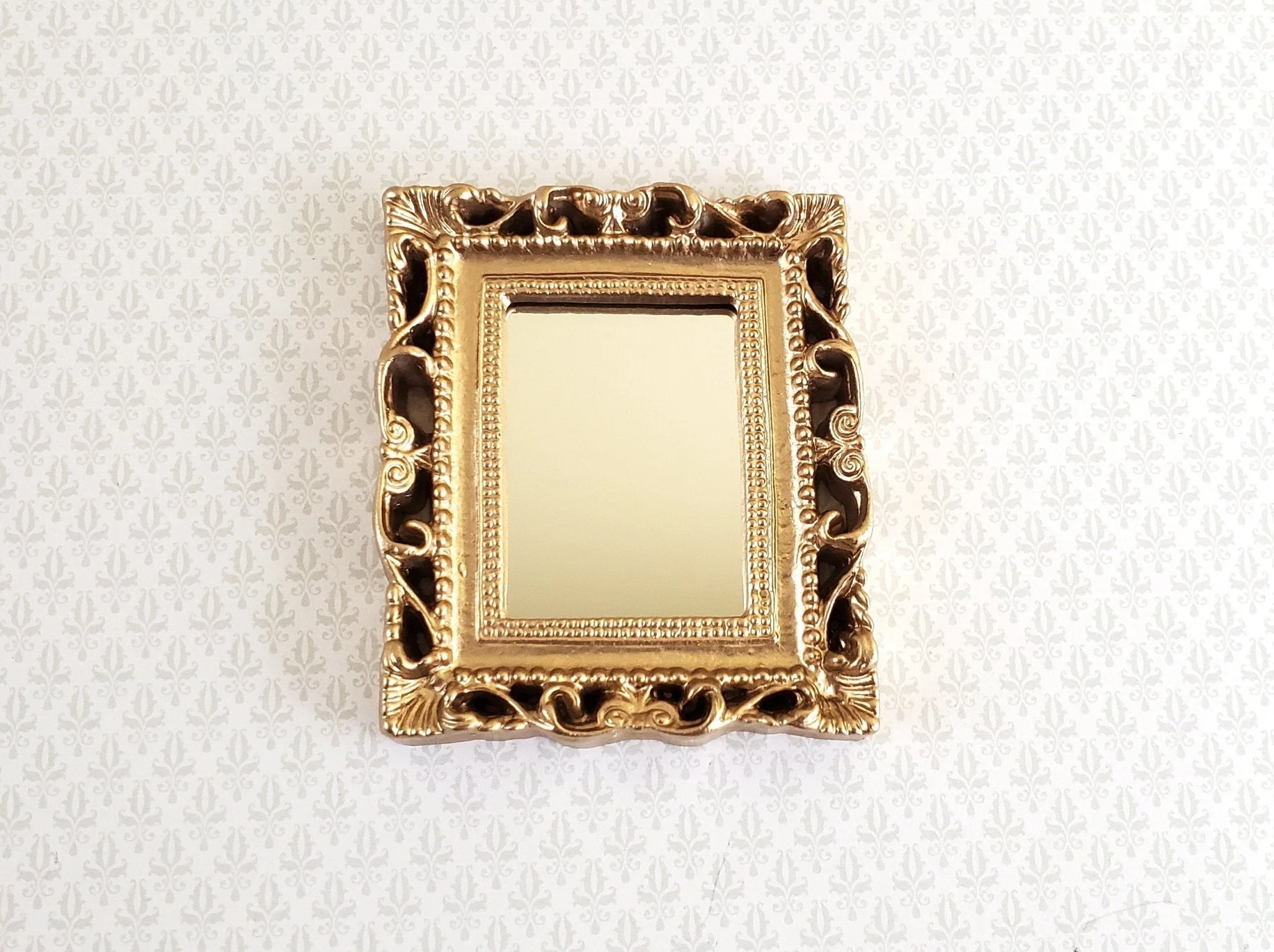 Dollhouse Large Mirror with Fancy Gold Frame 1:12 Scale Miniature 2 1/2" x 2 1/4" - Image 2