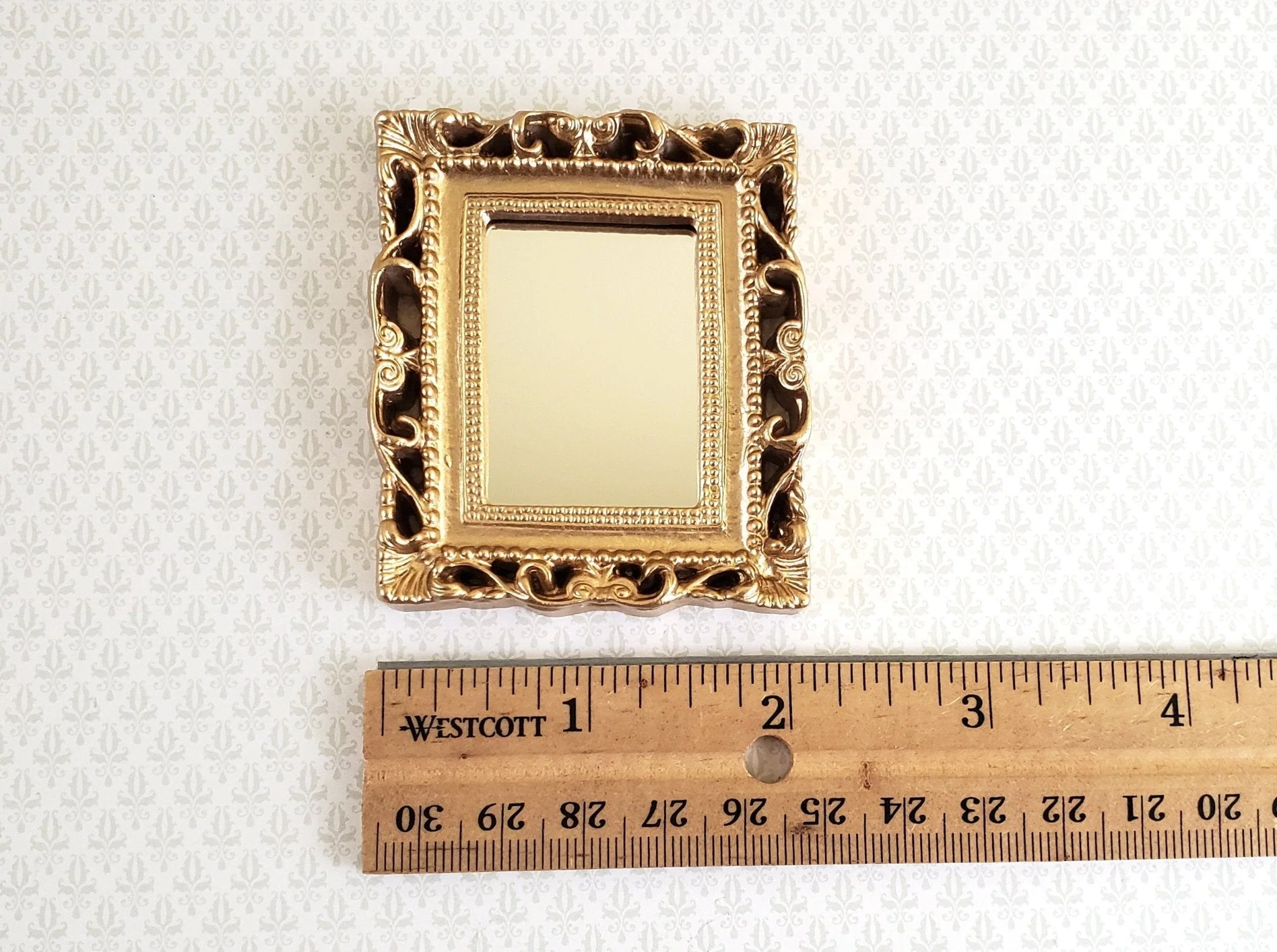 Dollhouse Large Mirror with Fancy Gold Frame 1:12 Scale Miniature 2 1/2" x 2 1/4" - Image 4