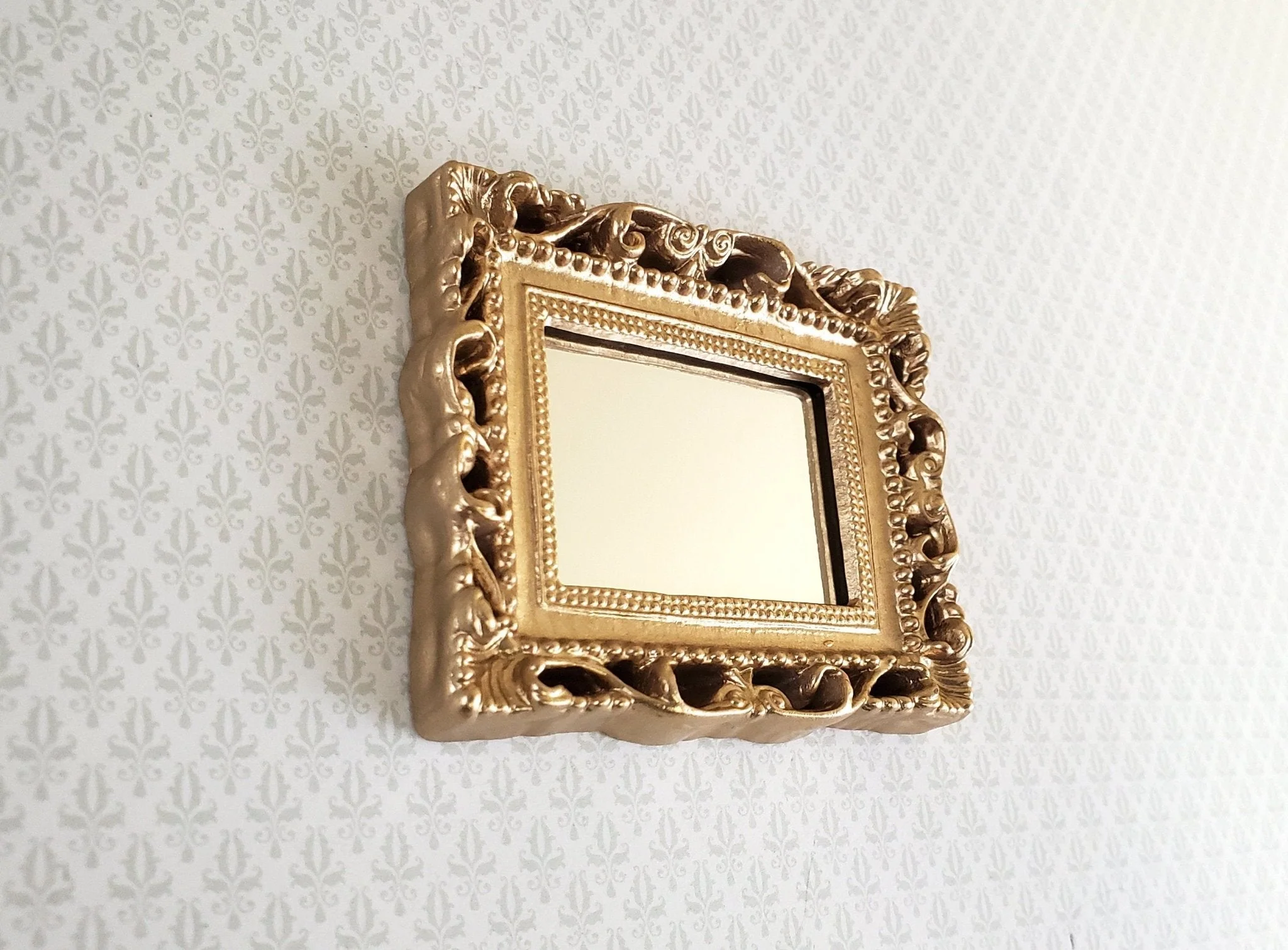 Dollhouse Large Mirror with Fancy Gold Frame 1:12 Scale Miniature 2 1/2" x 2 1/4" - Image 5