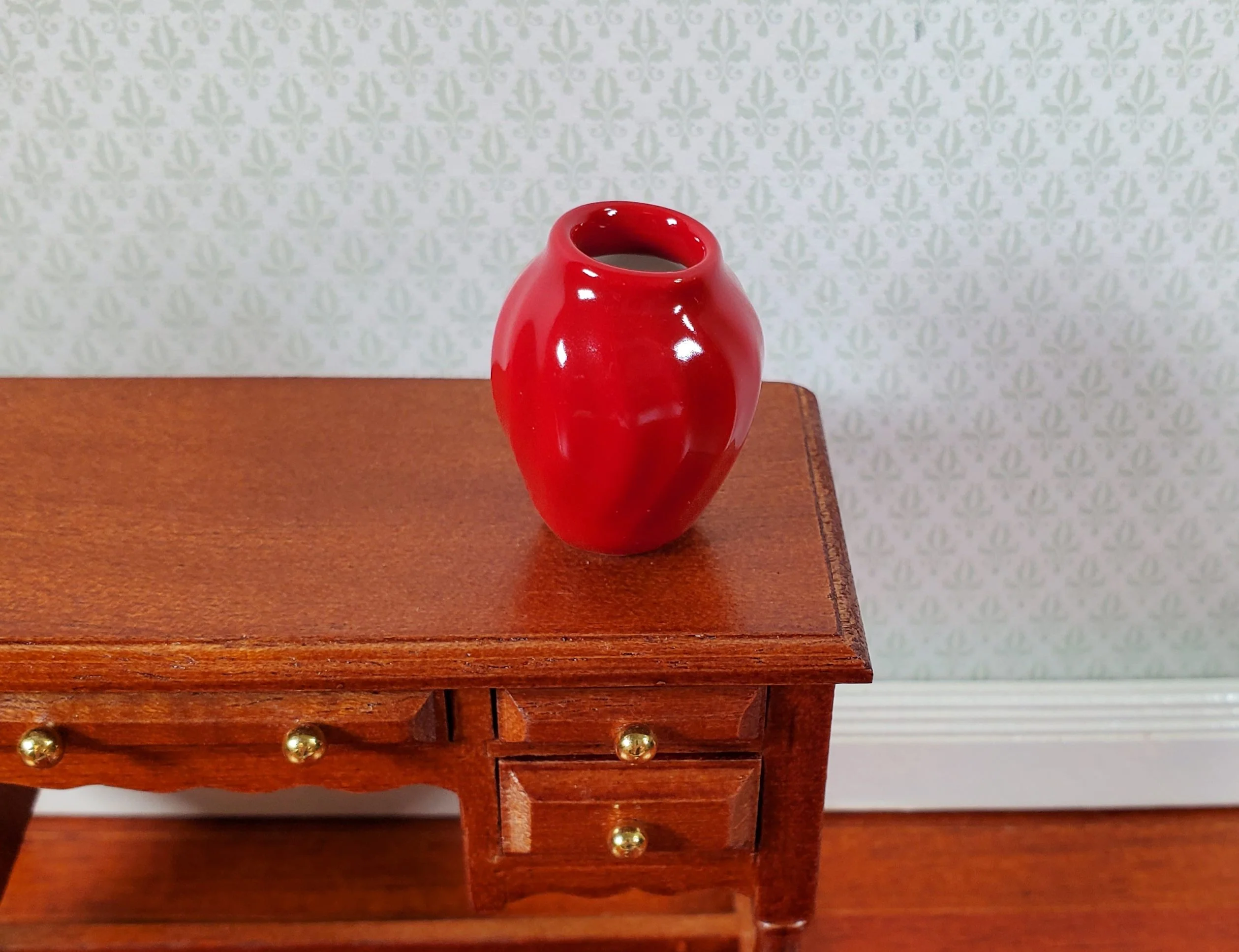Dollhouse Large Red Swirl Patterned Ceramic Vase 1:12 Scale Miniature