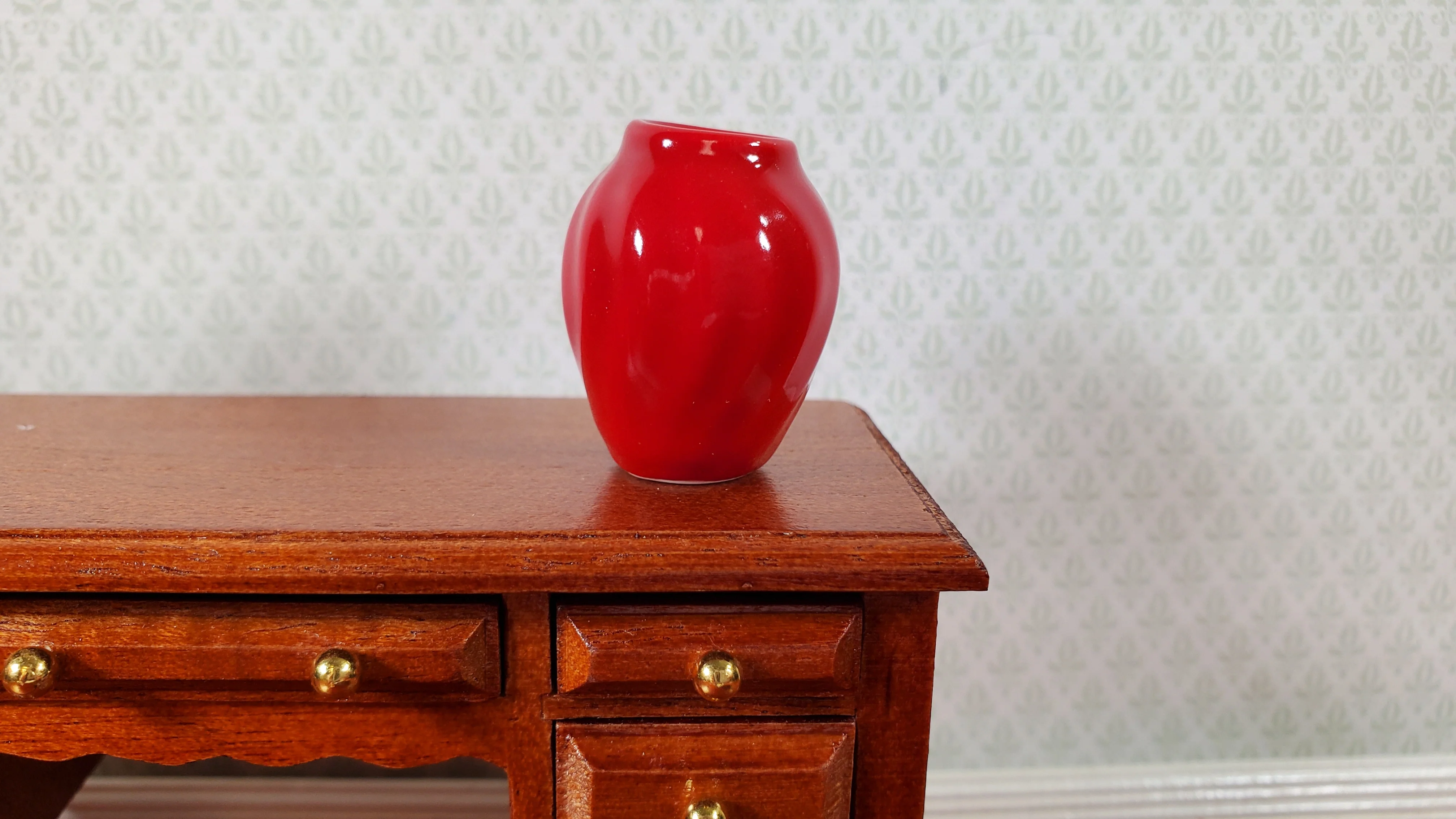 Dollhouse Large Red Swirl Patterned Ceramic Vase 1:12 Scale Miniature - Image 2