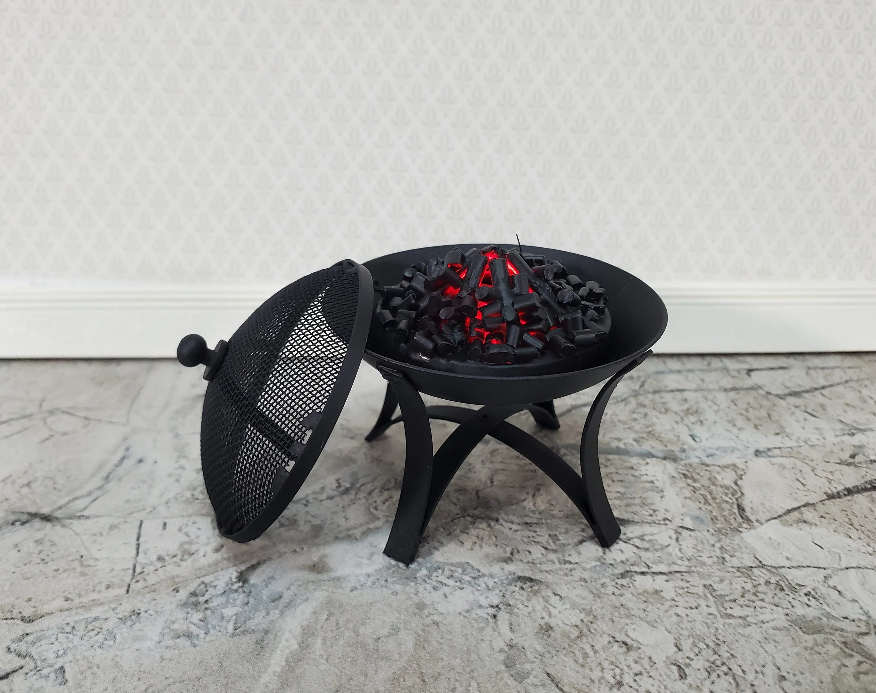 Dollhouse Fire Pit Basket for Patio Battery Operated 1:12 Scale Miniature - Image 2
