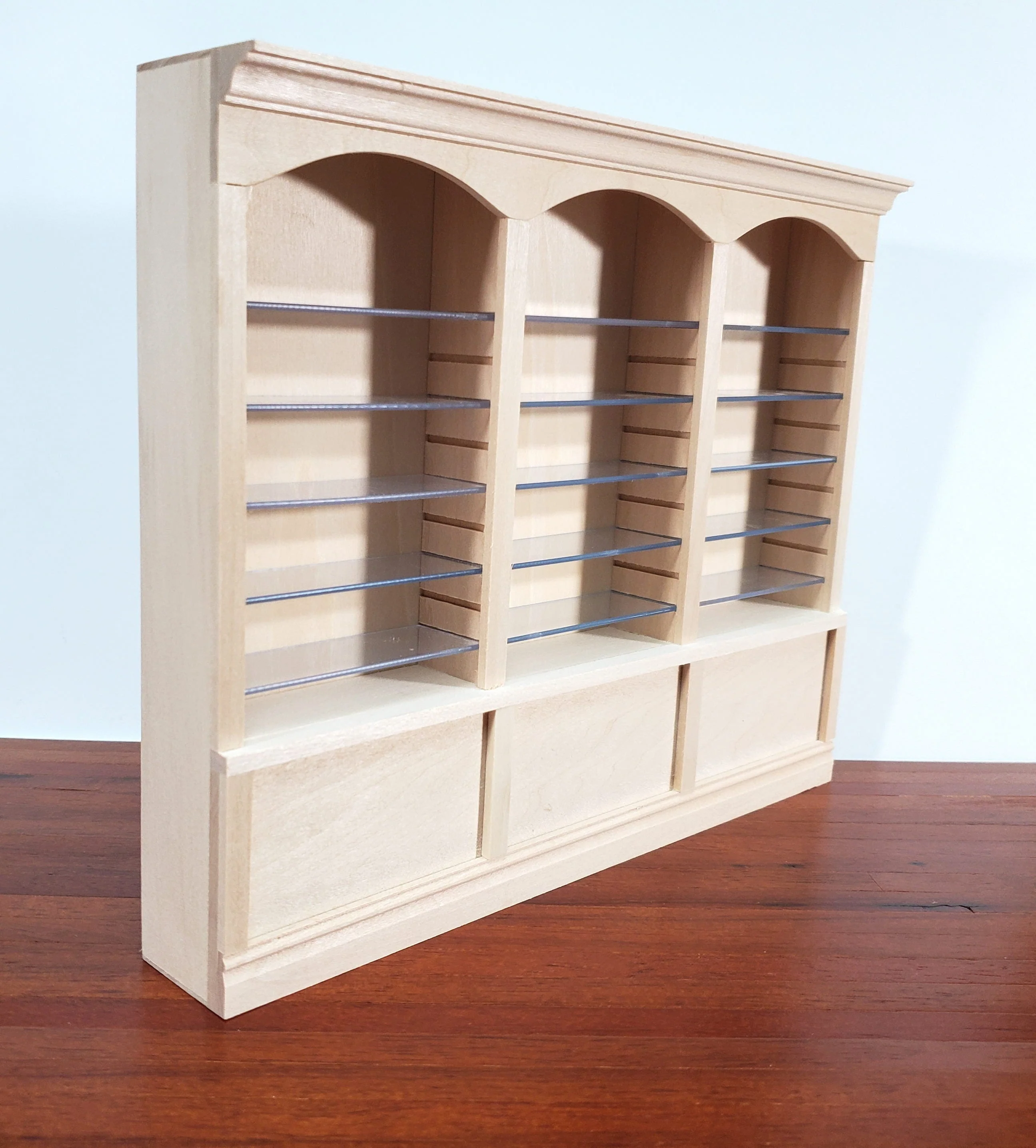 Dollhouse Library Bookcase Shop Shelves 3 Bays Adjustable Shelves 1:12 Scale Furniture - Image 2