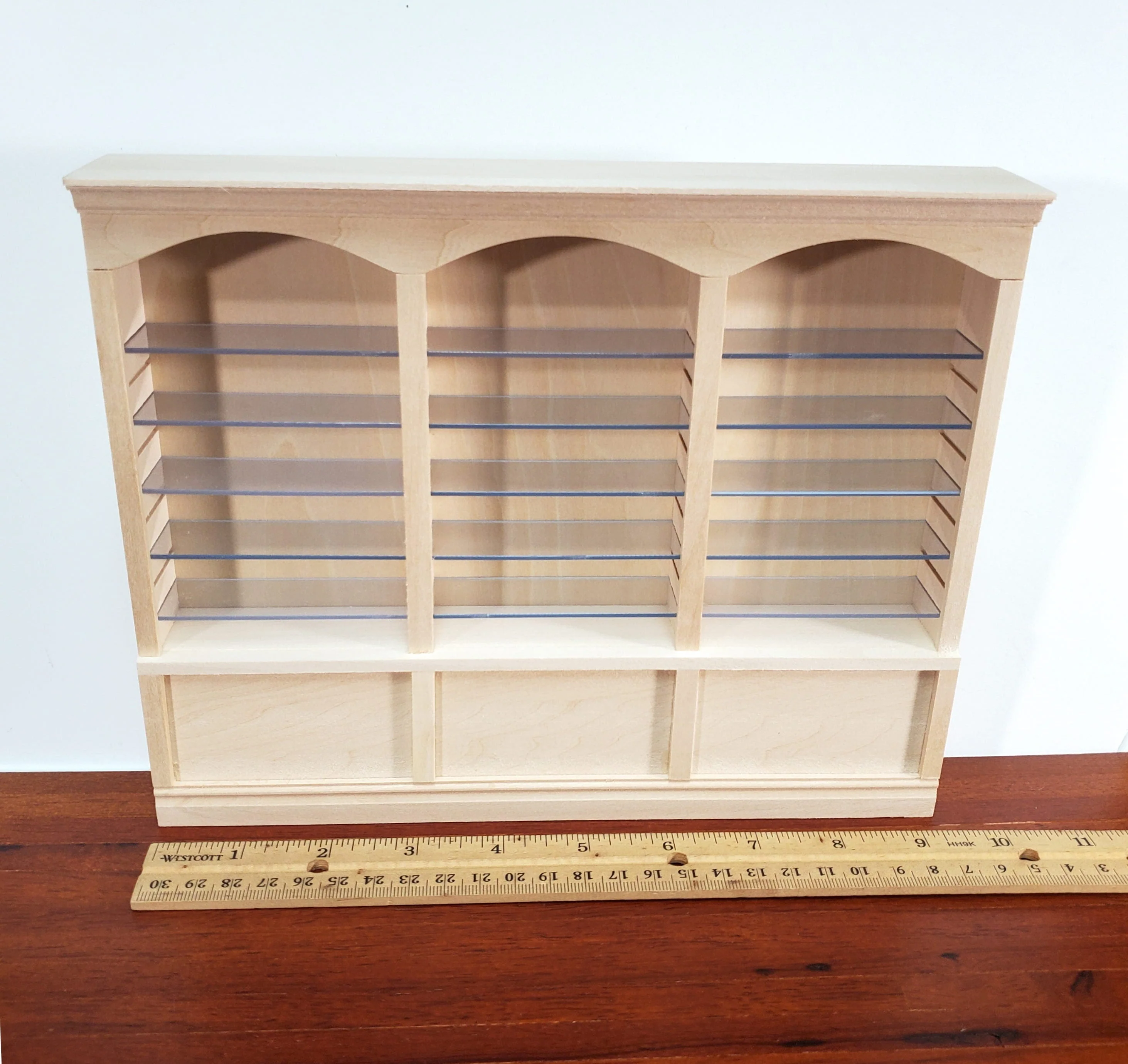 Dollhouse Library Bookcase Shop Shelves 3 Bays Adjustable Shelves 1:12 Scale Furniture - Image 4