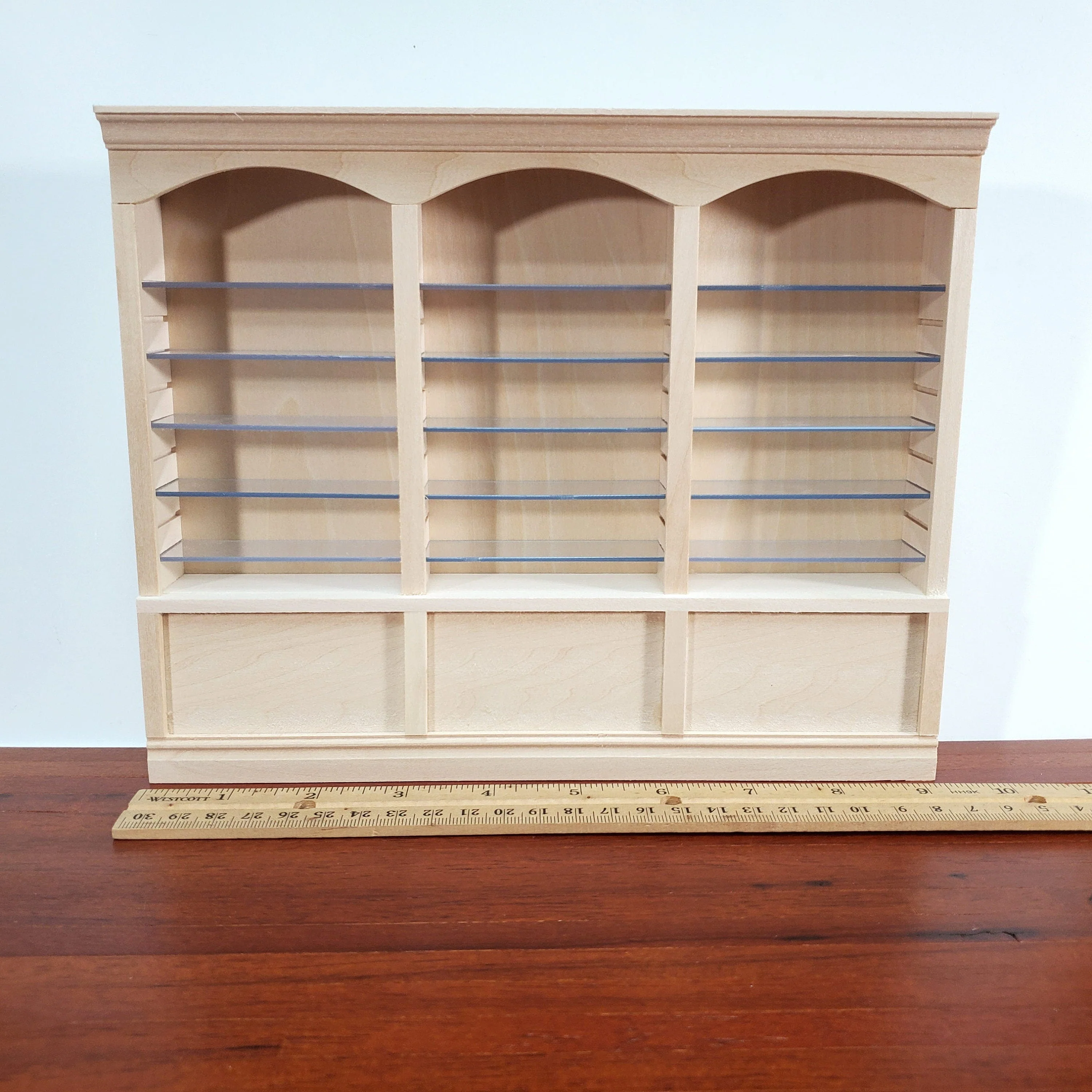 Dollhouse Library Bookcase Shop Shelves 3 Bays Adjustable Shelves 1:12 Scale Furniture - Image 5