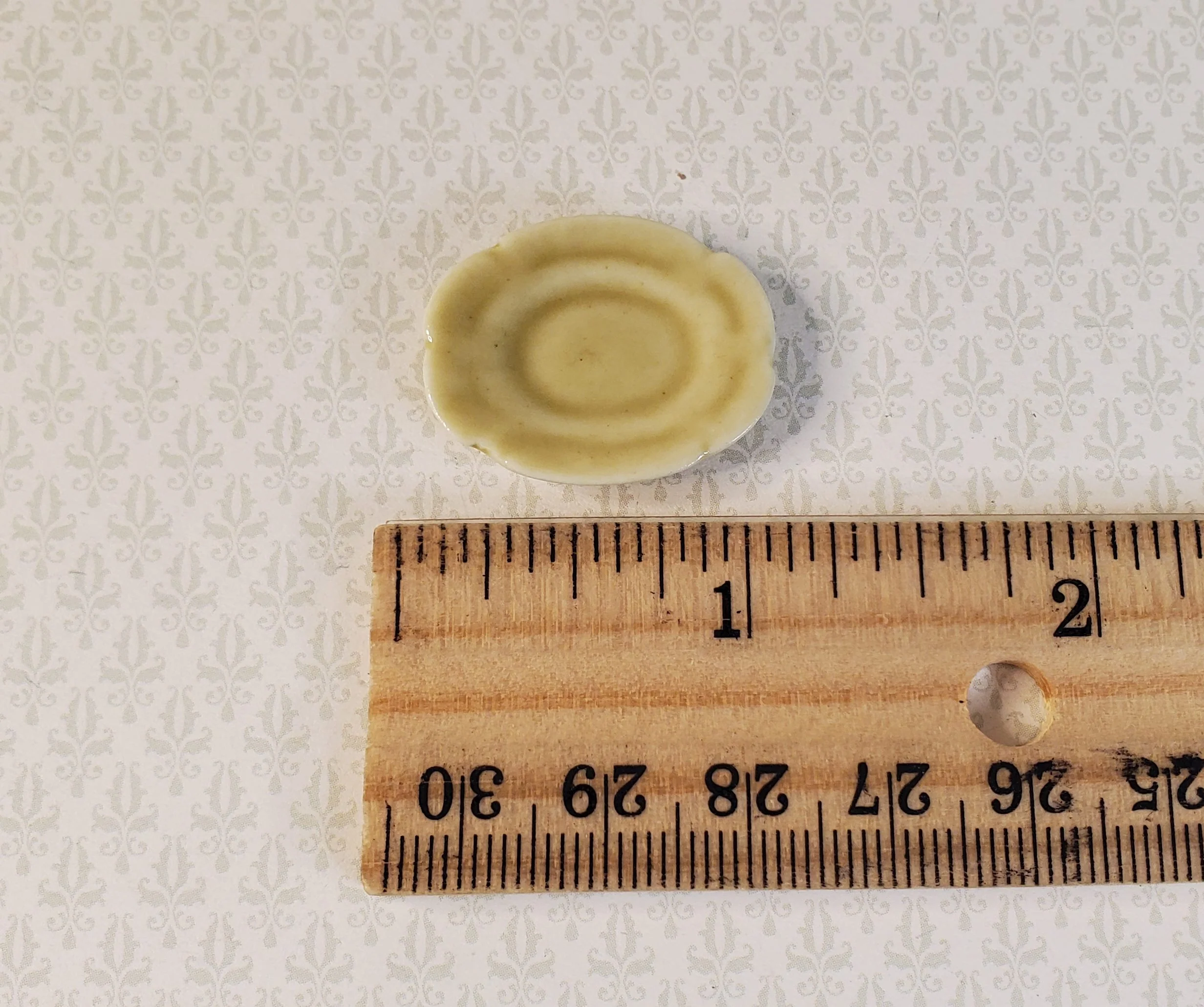 Dollhouse Light Brown Ceramic Serving Platter Scallop Edge 1:12 Scale Miniature - Image 3