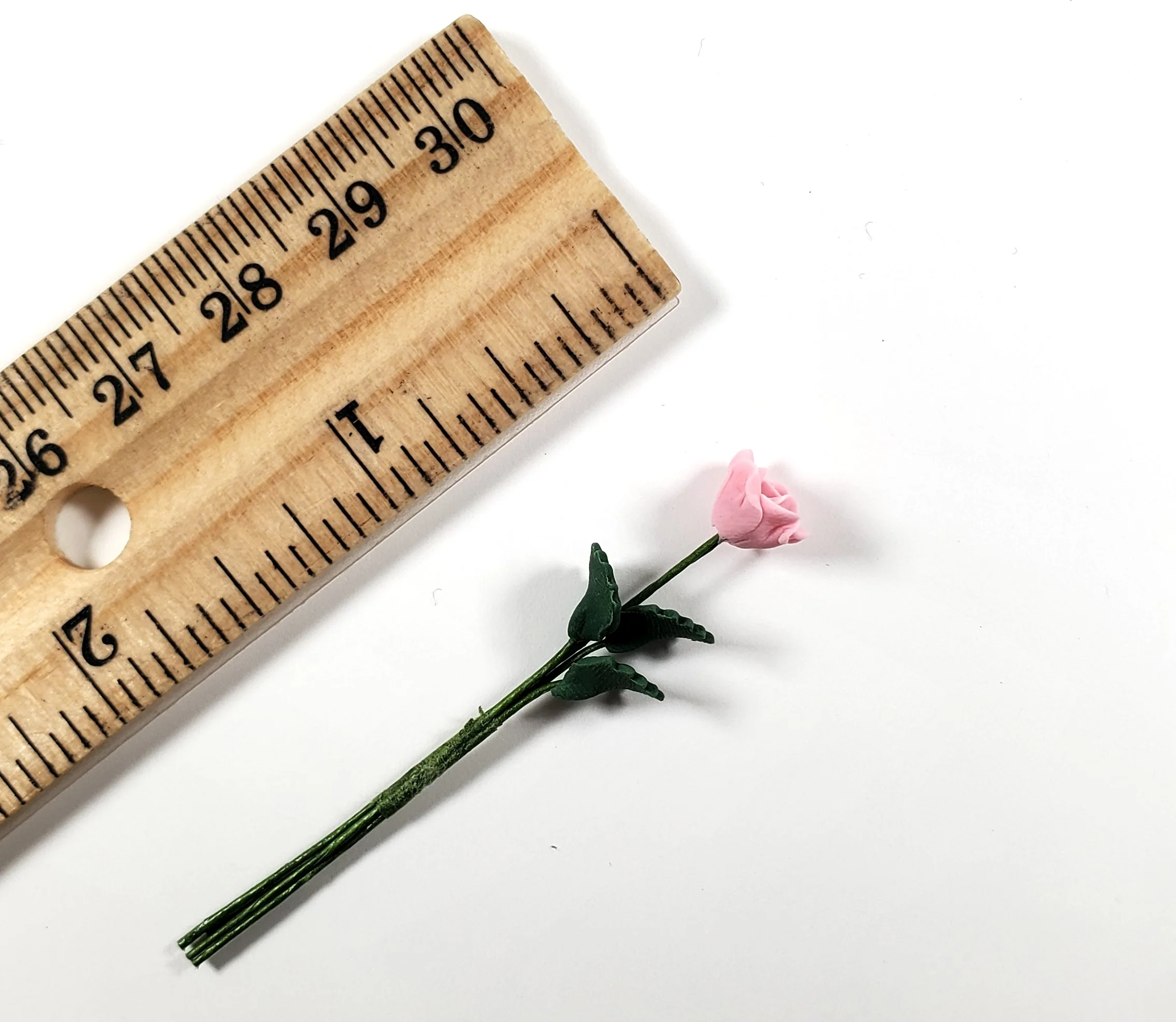 Dollhouse Light Pink Rose Single Stem with Foliage 1:12 Scale Miniature - Image 3