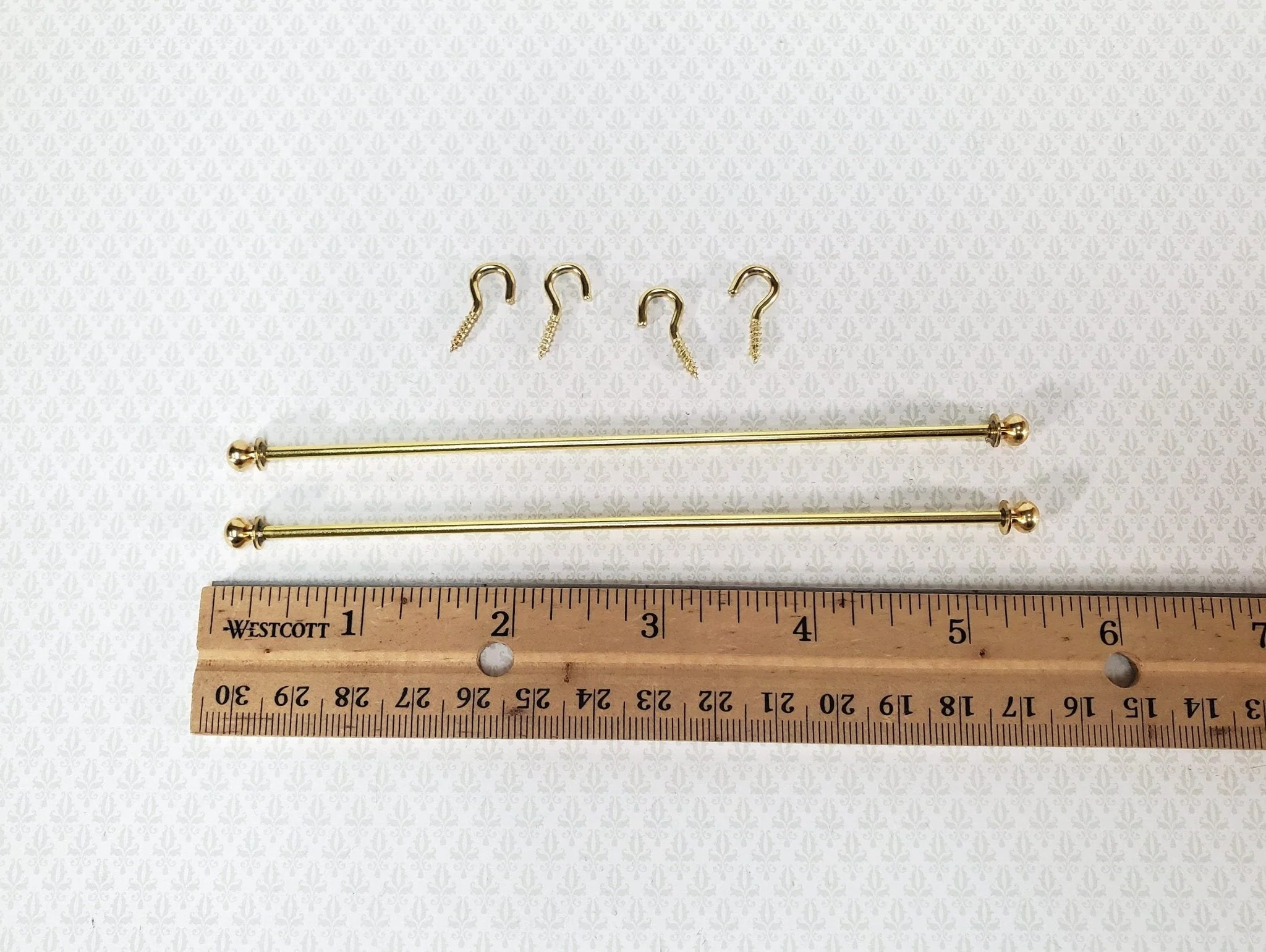 Dollhouse Long Curtain Rods Brass x2 for Windows 5 1/2" long Miniatures - Image 2