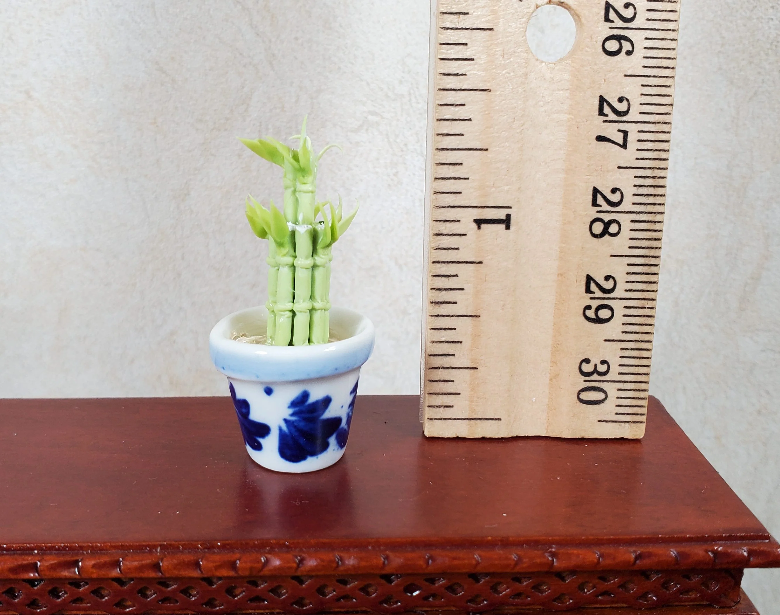 Dollhouse Lucky Bamboo Plant Plant in Blue & White Pot 1:12 Scale Houseplant - Image 3