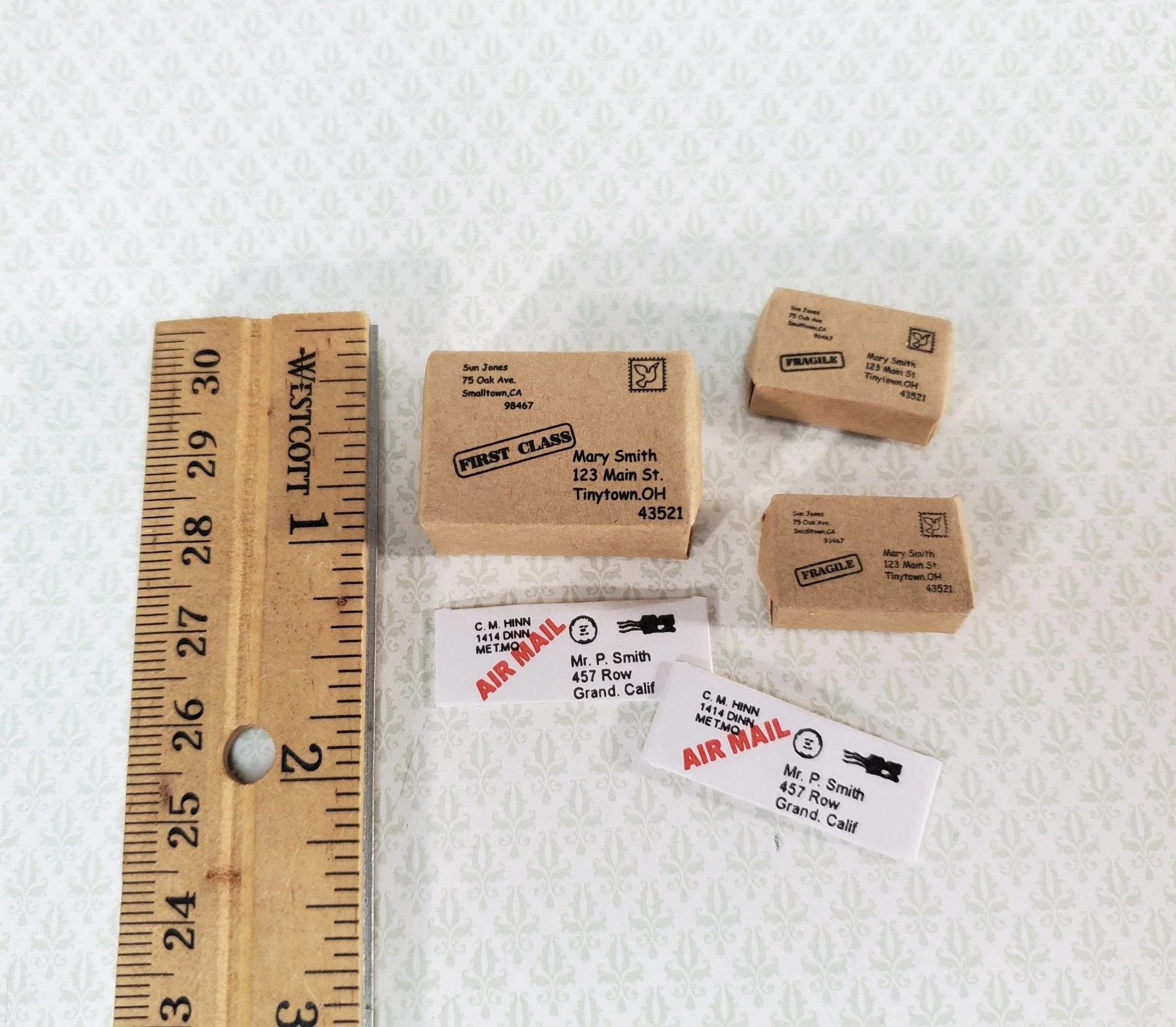Dollhouse Mail Parcels Boxes Wrapped in Brown Paper Letters x5 Pieces 1:12 Scale Miniatures - Image 3