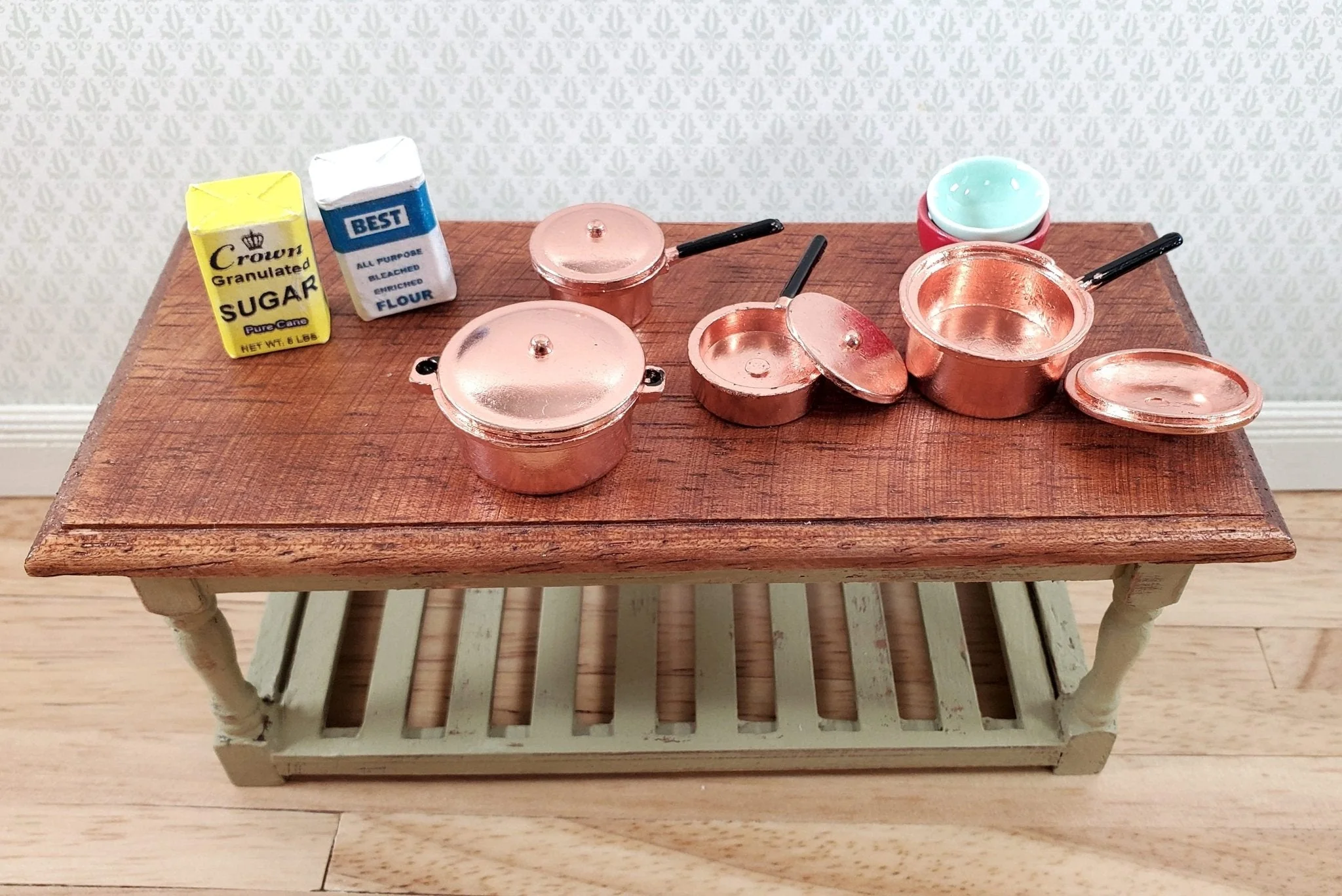 Dollhouse Metal Copper Pots & Pans Removable Lids 1:12 Scale Miniatures - Image 3