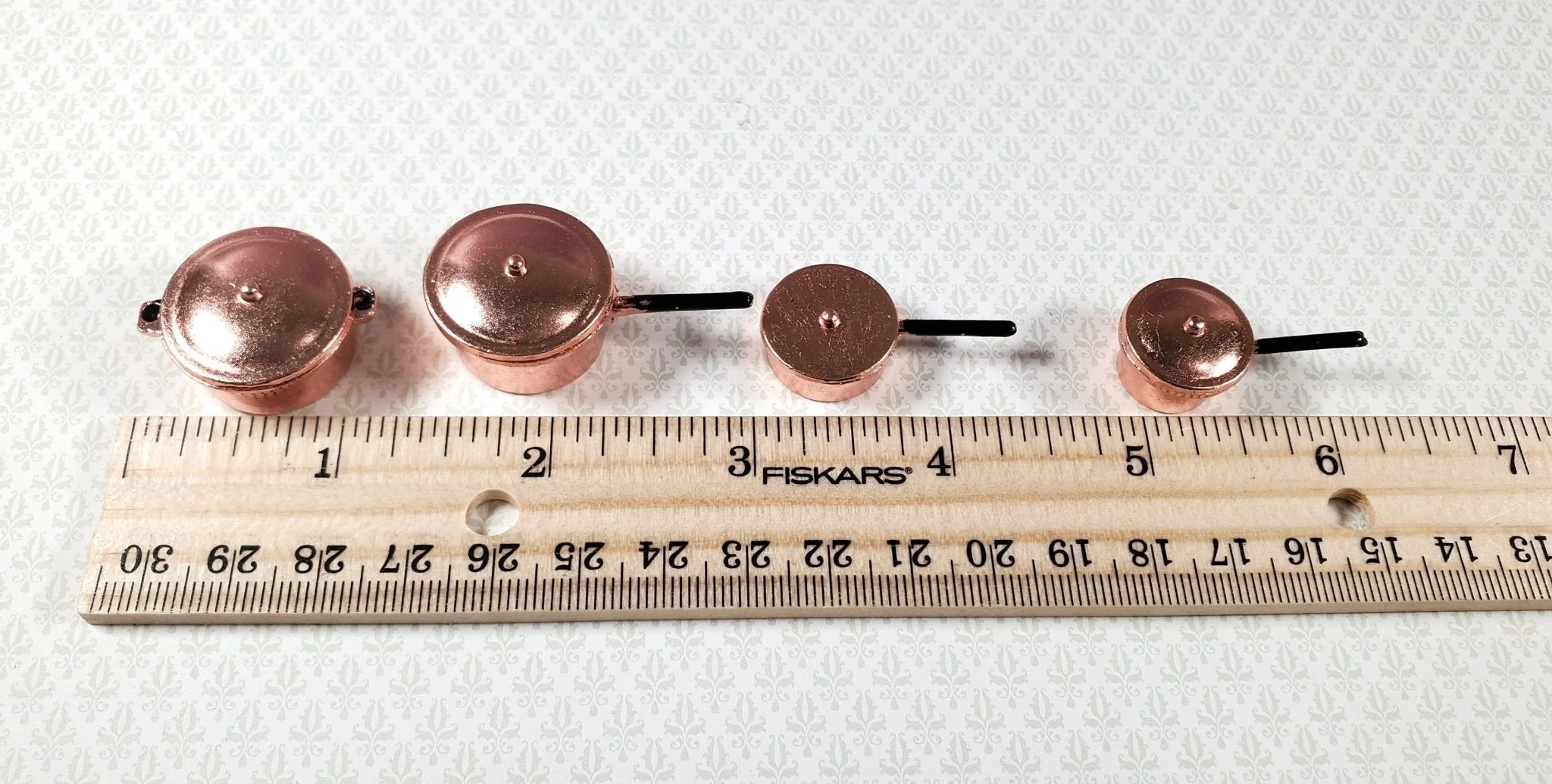 Dollhouse Metal Copper Pots & Pans Removable Lids 1:12 Scale Miniatures - Image 6