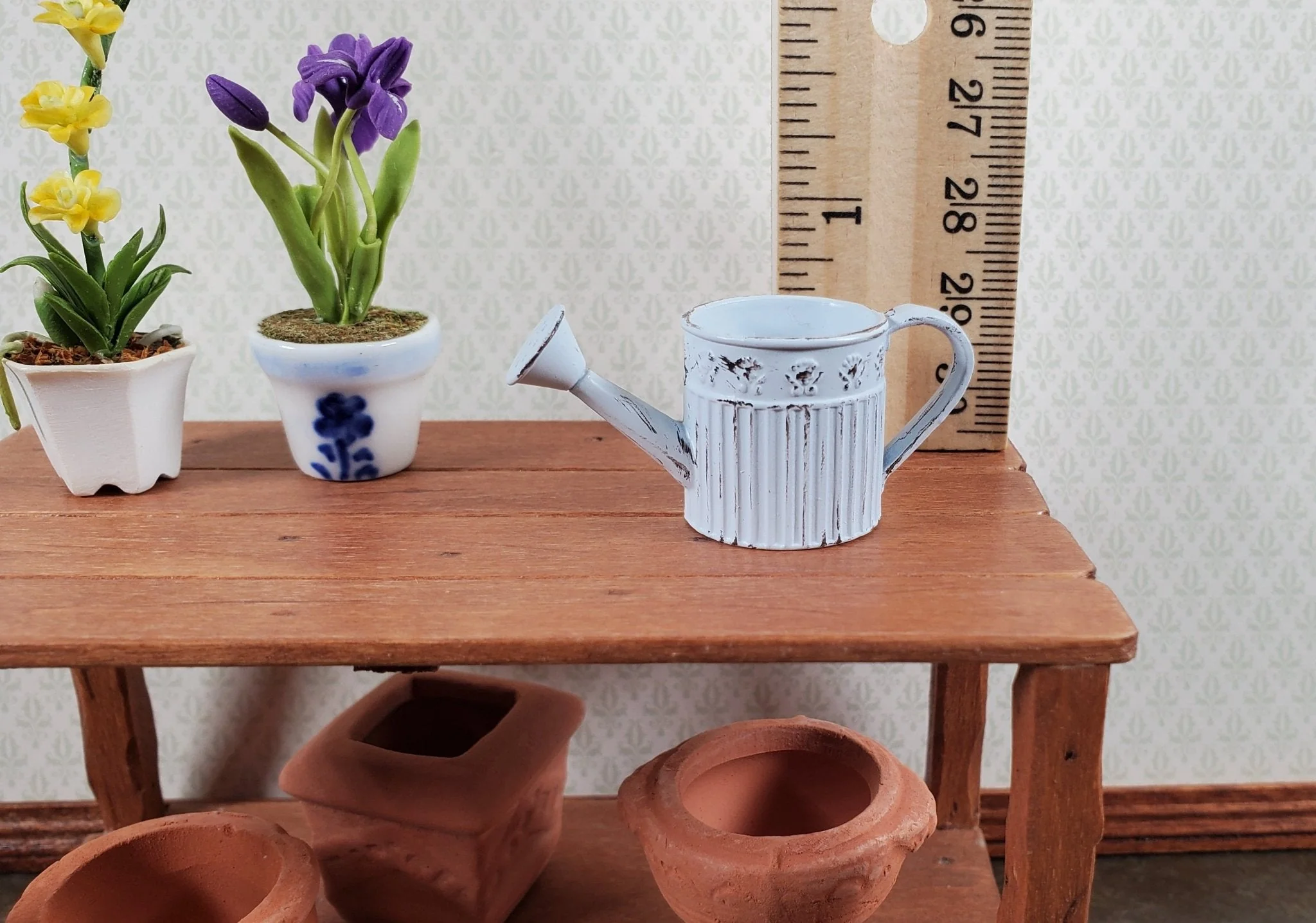 Dollhouse Metal Watering Can with Handle Pale Blue 1:12 Scale Miniature Garden Accessories - Image 4