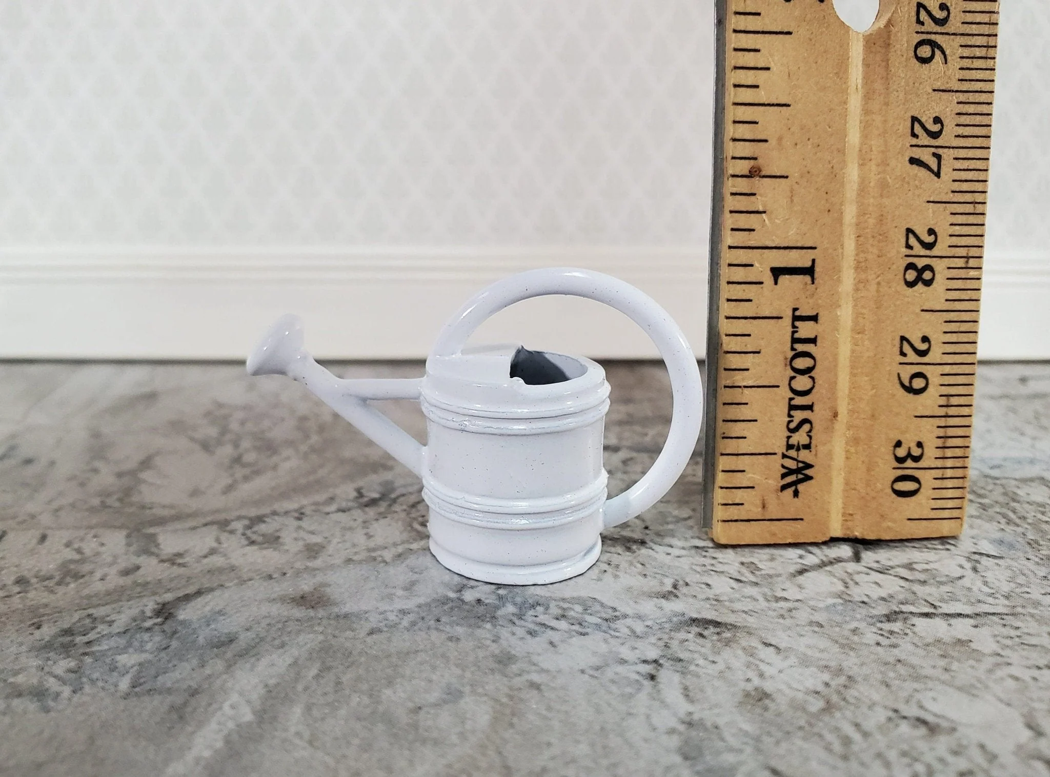 Dollhouse Metal Watering Can with Handle White 1:12 Scale Miniature Garden - Image 4