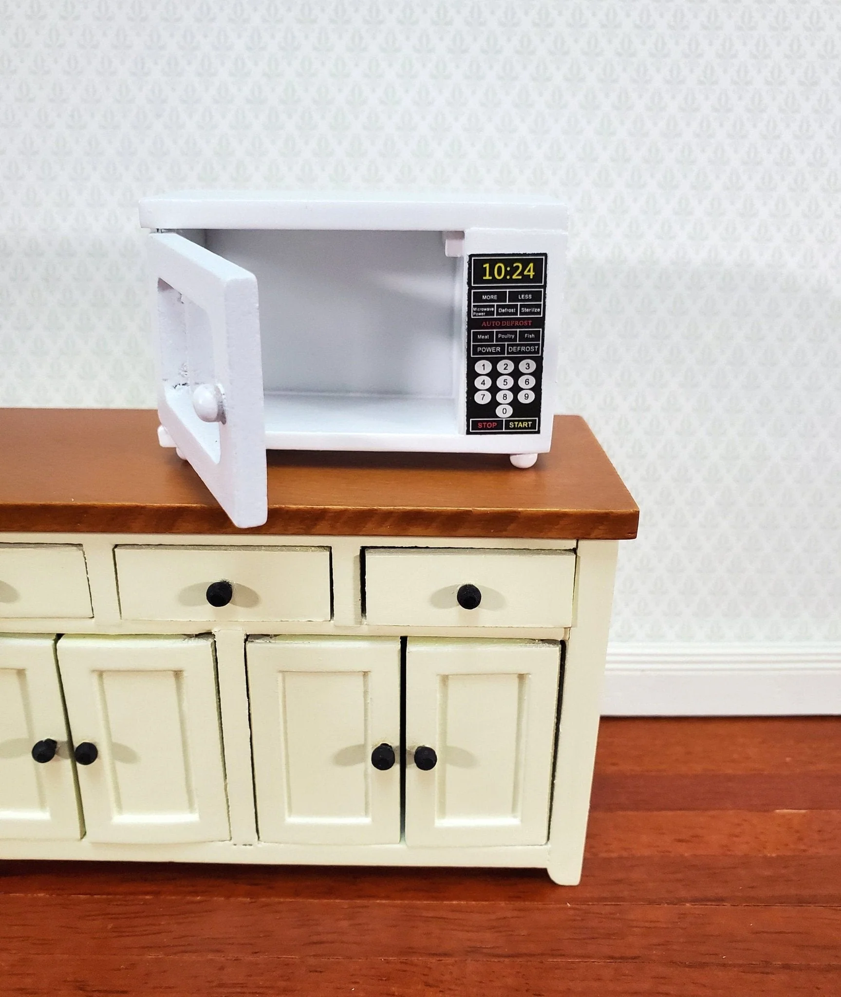 Dollhouse Microwave Oven Modern Wood with Opening Door 1:12 Scale Kitchen Accessories - Image 3