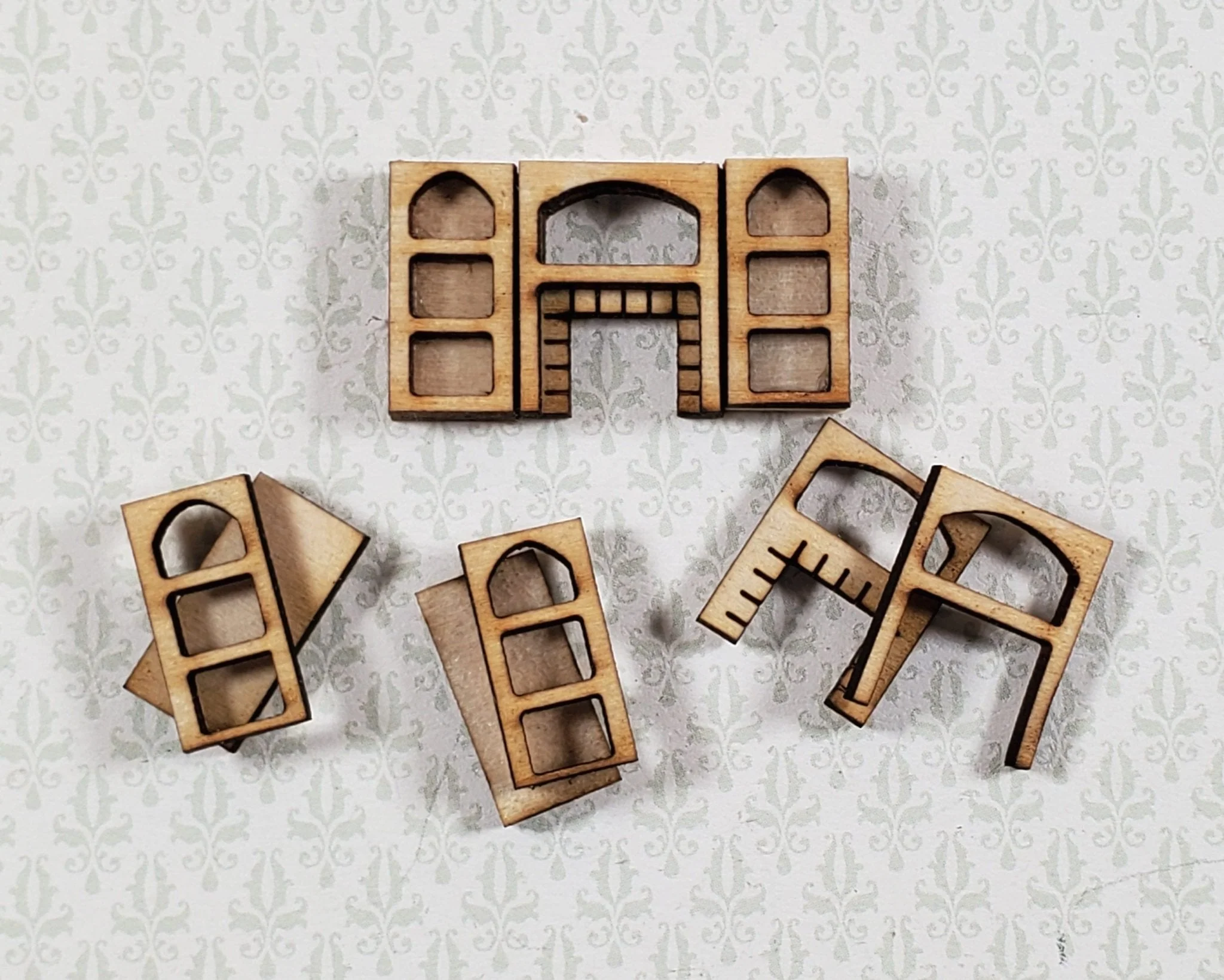 Dollhouse Miniature 1:144 Scale Fireplace and Bookcase Set KIT DIY - Image 3