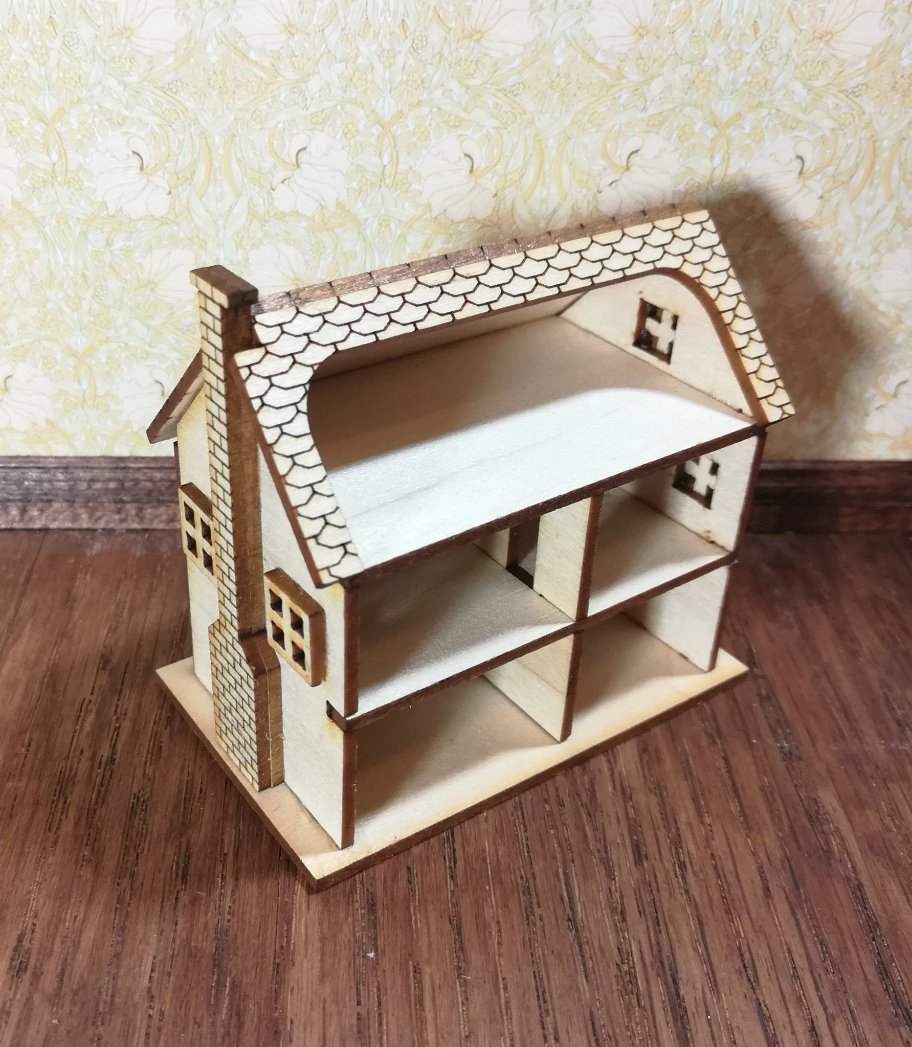 Dollhouse Miniature 1:144 Scale Kit House 2 Story with Fireplace 5 Rooms - Image 2