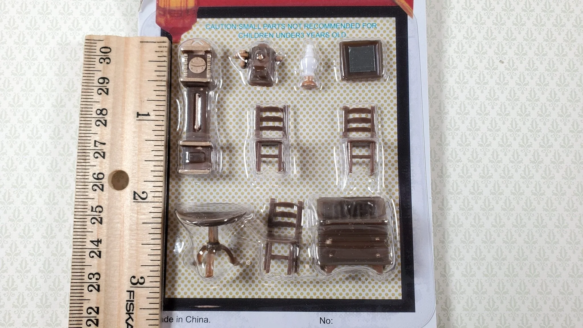Dollhouse Miniature 1:48 Quarter Scale Furniture Table Chairs Grandfather Clock - Image 2