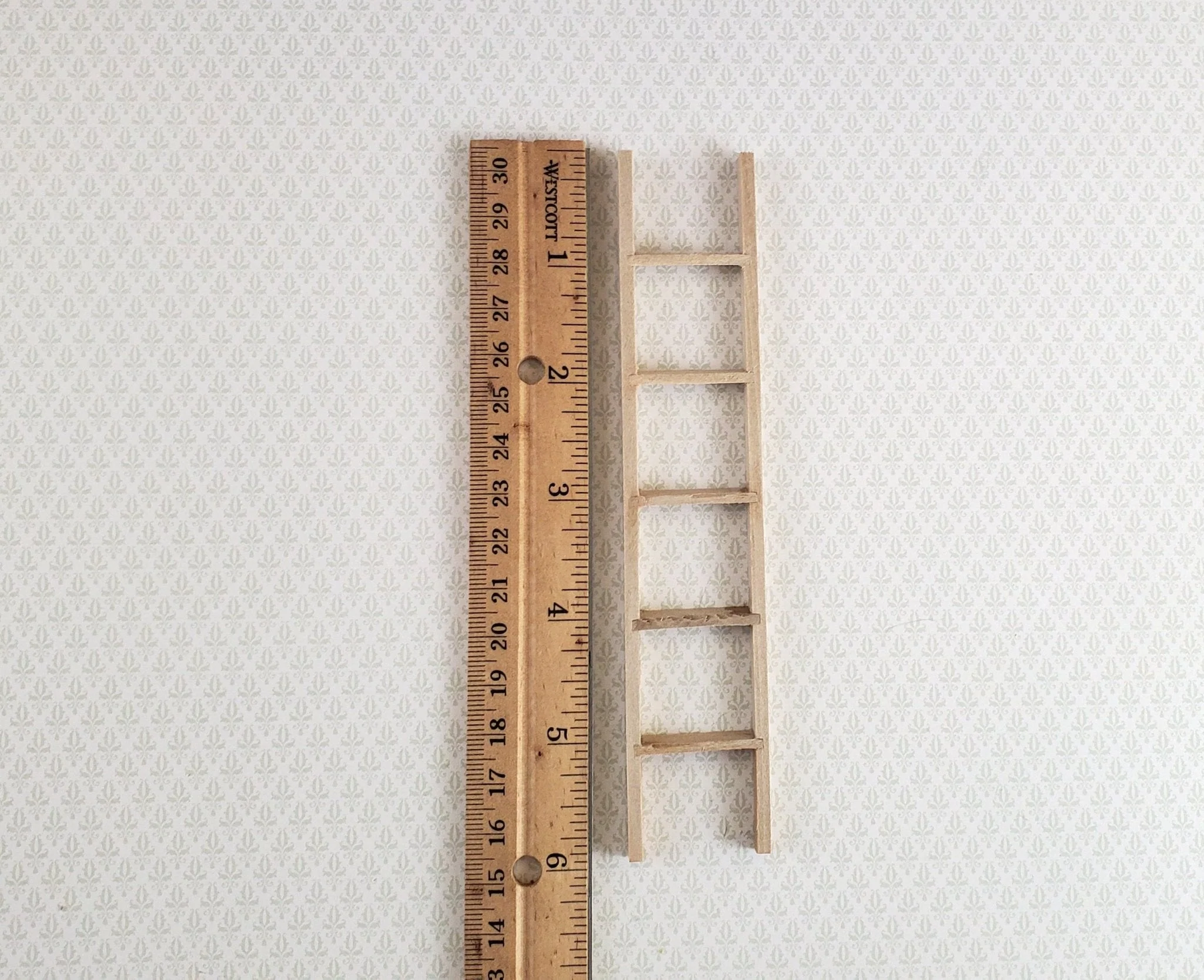 Dollhouse Miniature 6" Straight Ladder Tall Wood 1:12 Scale Barewood - Image 3