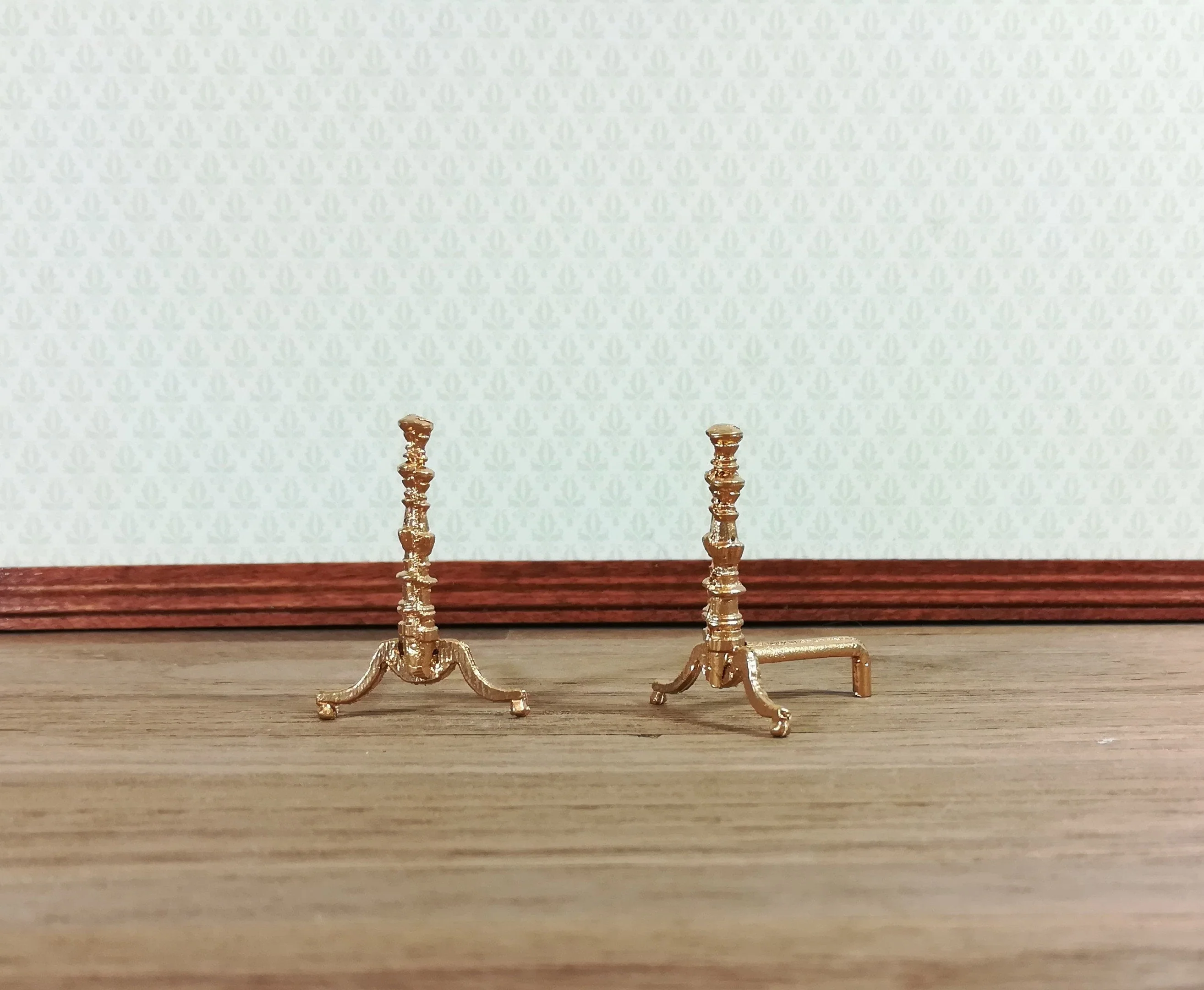 Dollhouse Miniature Andirons Gold Fireplace with Bar for Wood Metal 1:12 Scale - Image 2