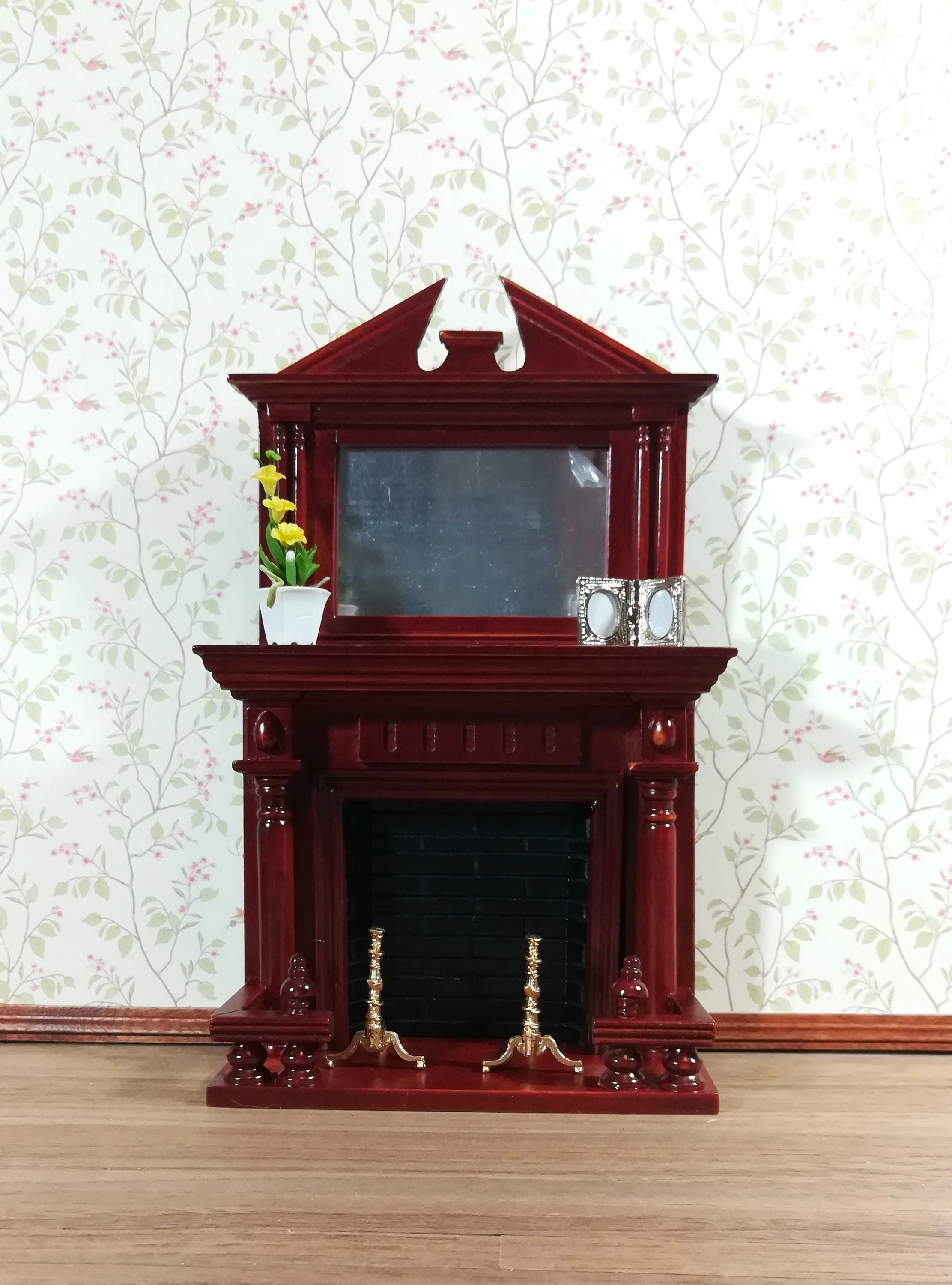 Dollhouse Miniature Andirons Gold Fireplace with Bar for Wood Metal 1:12 Scale - Image 3