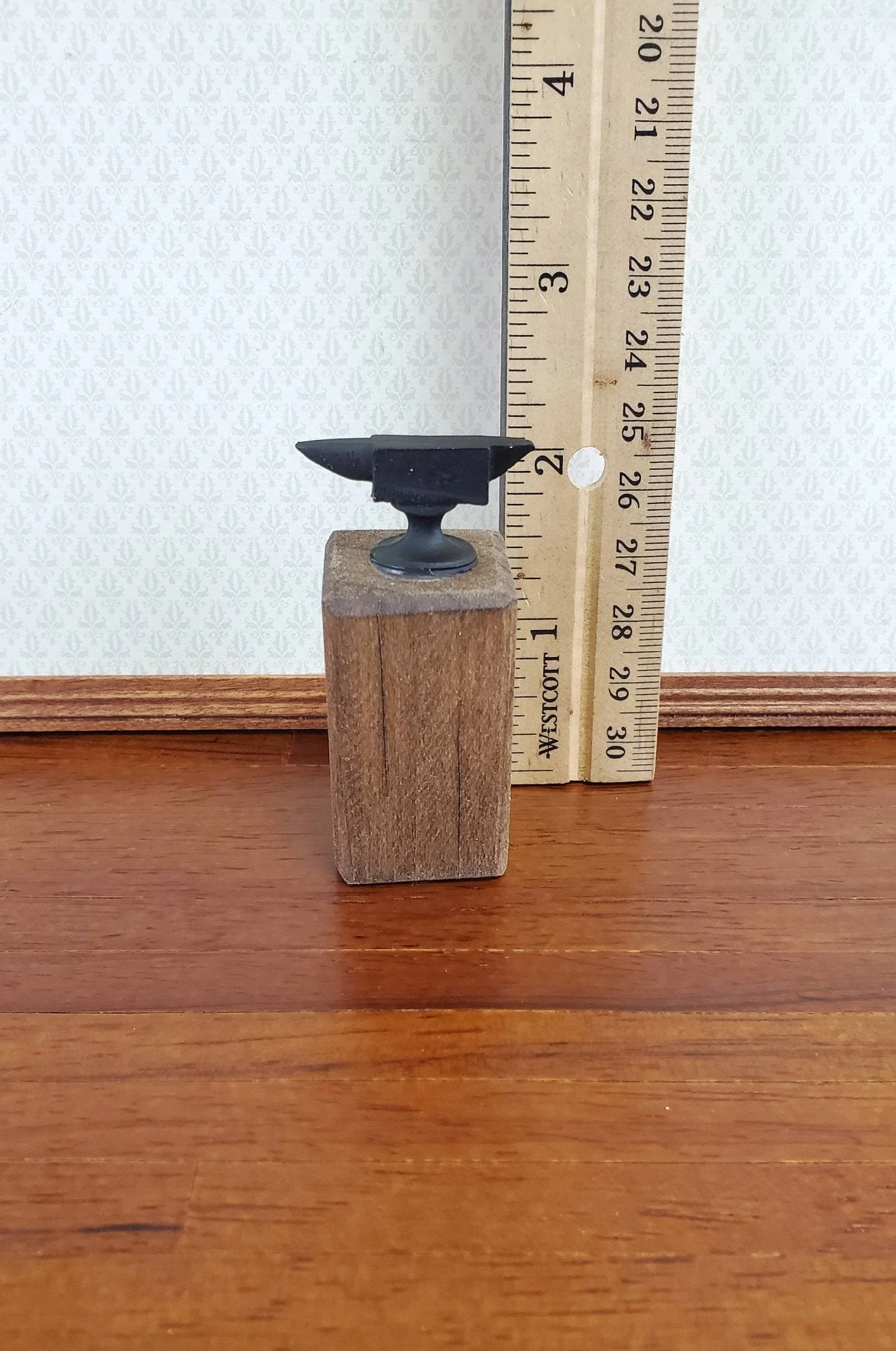 Dollhouse Miniature Anvil on Wood Beam Block Sir Thomas Thumb 1:12 Scale Tool - Image 3
