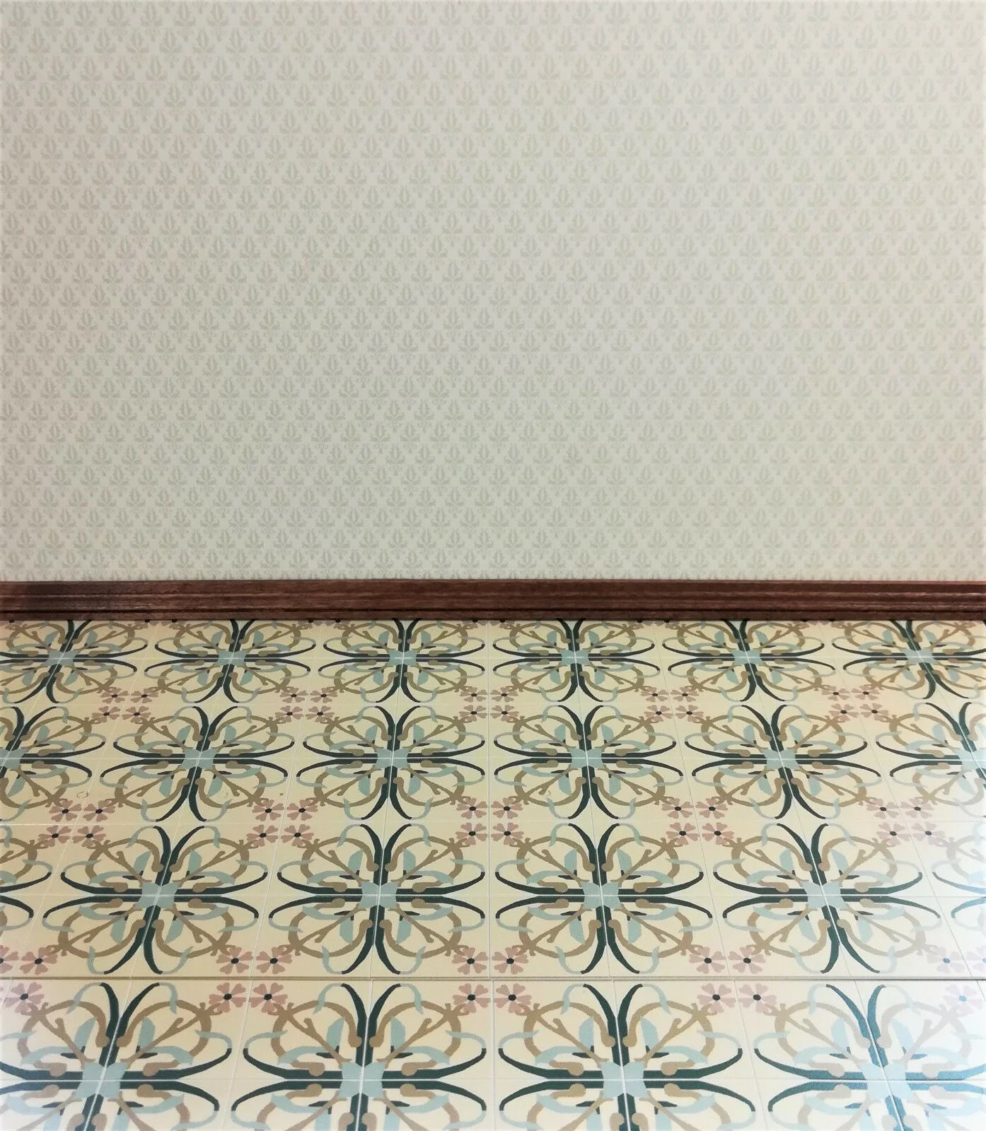 Dollhouse Miniature Art Nouveau Tile Flooring Sheet 1:12 Scale Break Off Pieces - Image 3