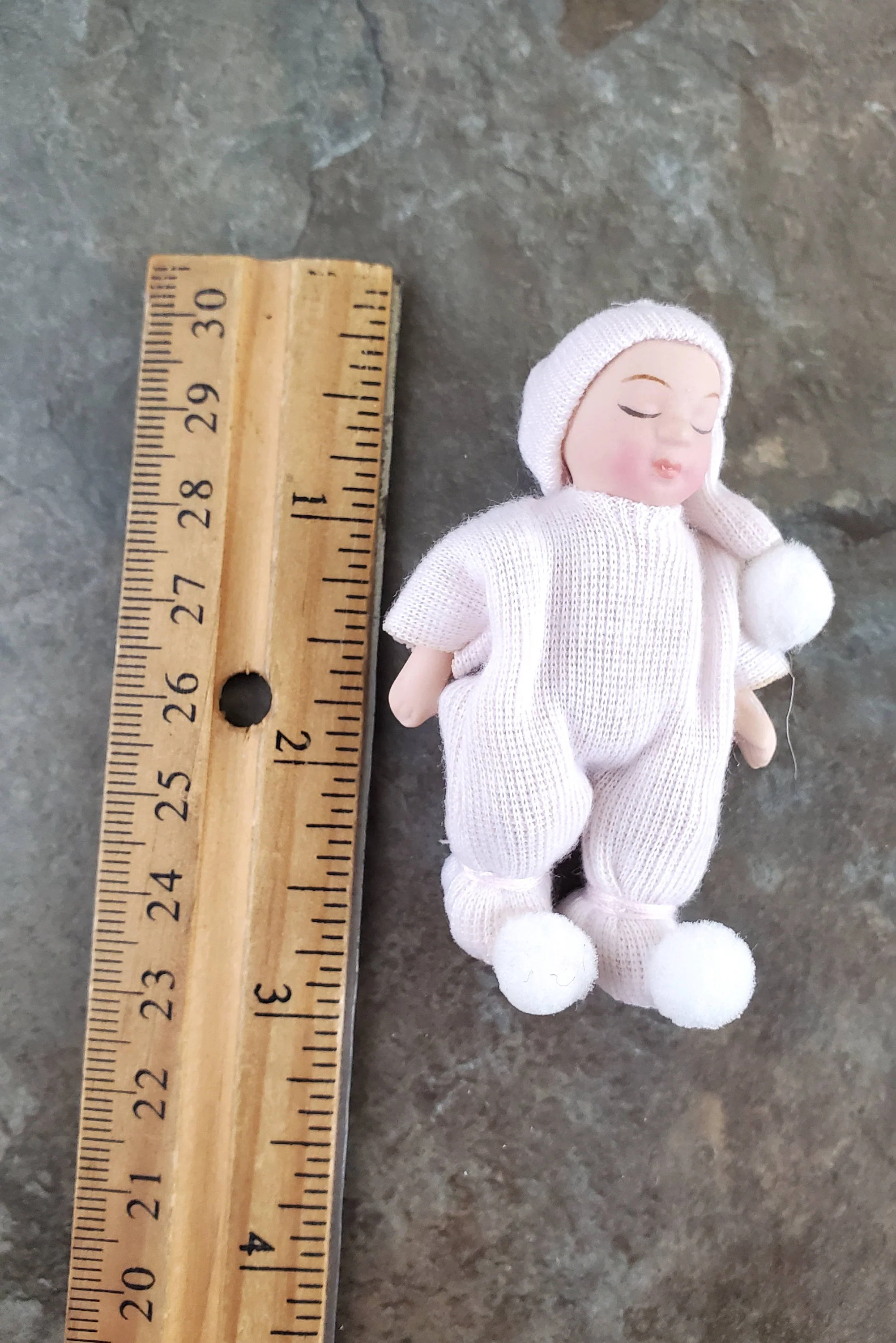 Dollhouse Miniature Baby Doll Porcelain Moveable 1:12 Scale Pink Sleeper - Image 3