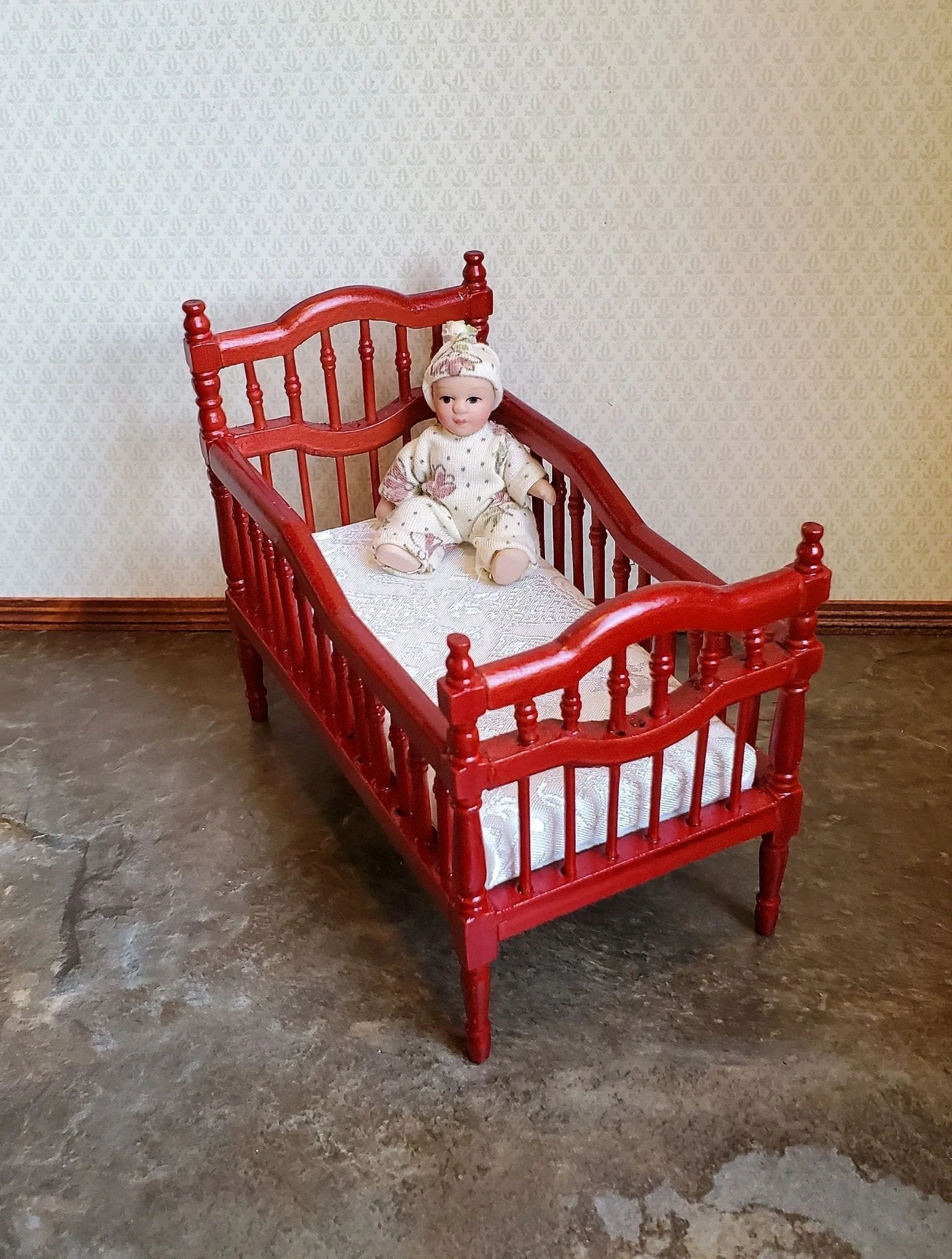 Dollhouse Miniature Baby Doll Porcelain Moveable 1:12 Scale Sleeper Cap - Image 4