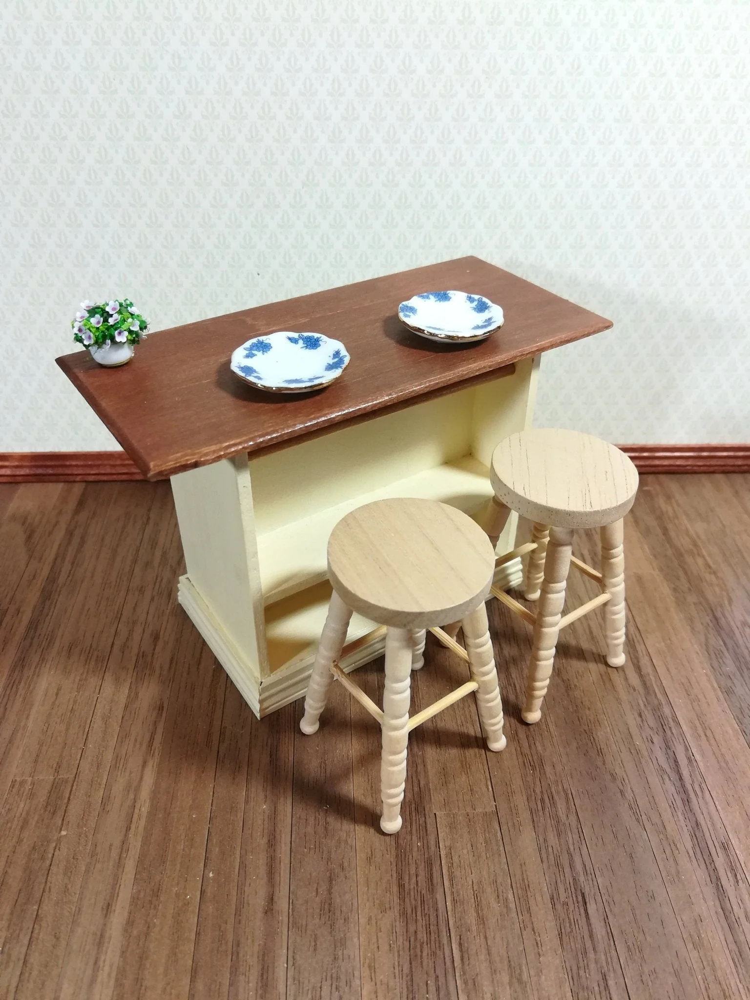 Dollhouse Bar Stools Unpainted Wood Set of 2 1:12 Scale Miniature Furniture - Image 3