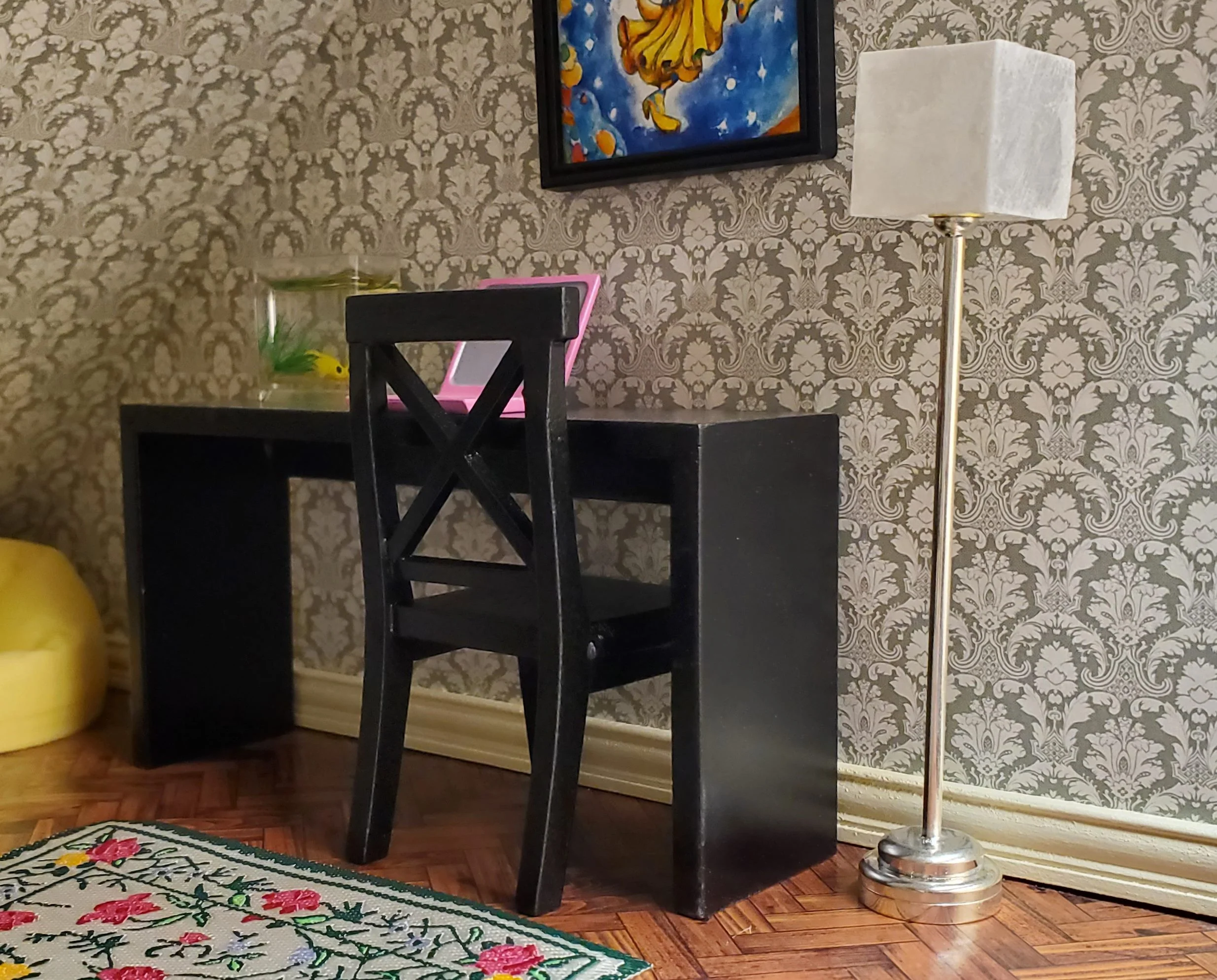 Dollhouse Miniature Battery Light Modern Floor Lamp Silver 1:12 Scale - Image 2