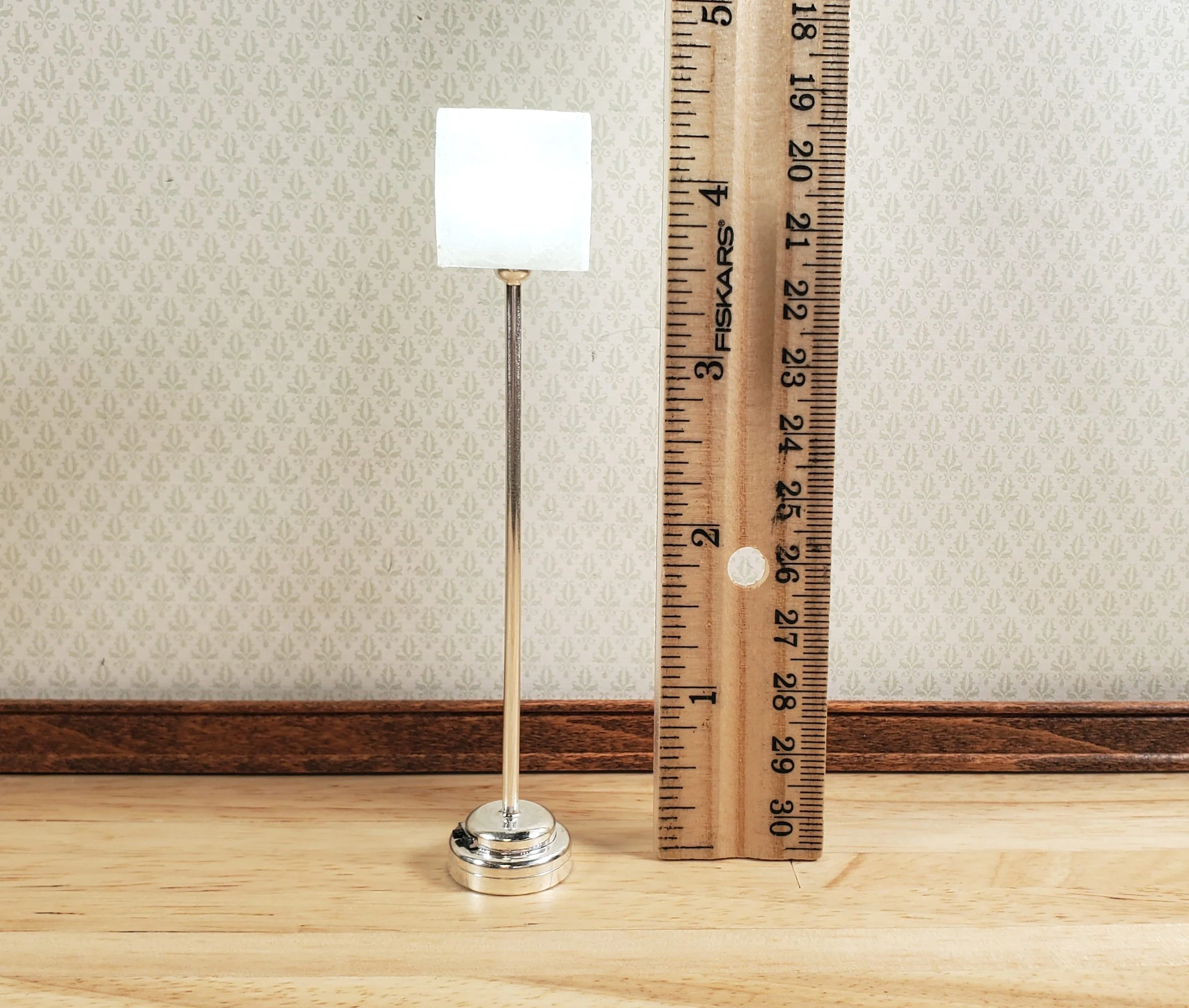 Dollhouse Miniature Battery Light Modern Floor Lamp Silver 1:12 Scale - Image 4