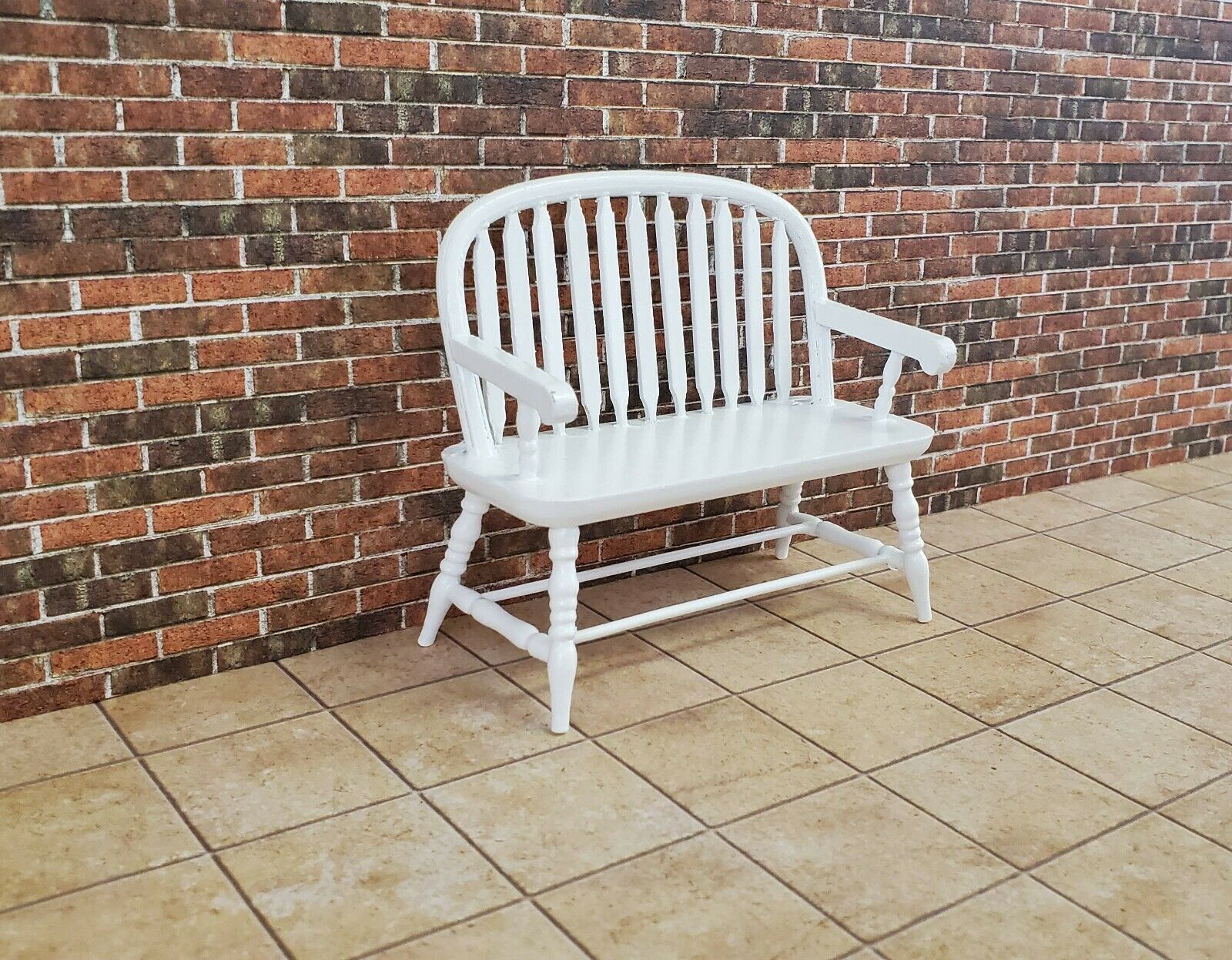 Dollhouse Miniature Bench Colonial Windsor Style White Finish 1:12 Scale - Image 2