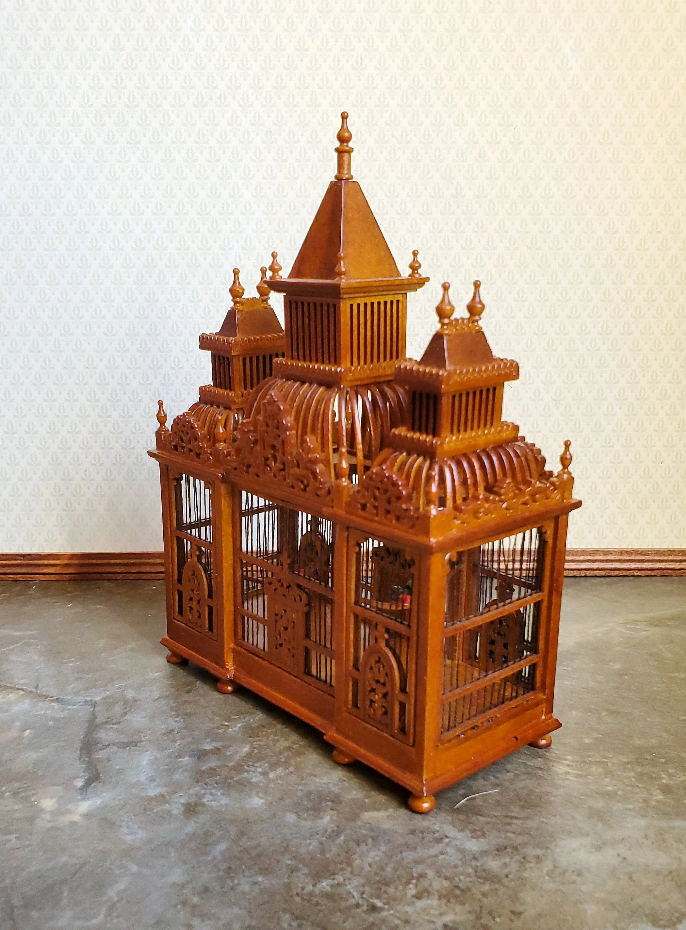Dollhouse Miniature Birdcage JBM Large Victorian Fancy 1:12 Walnut Finish - Image 3