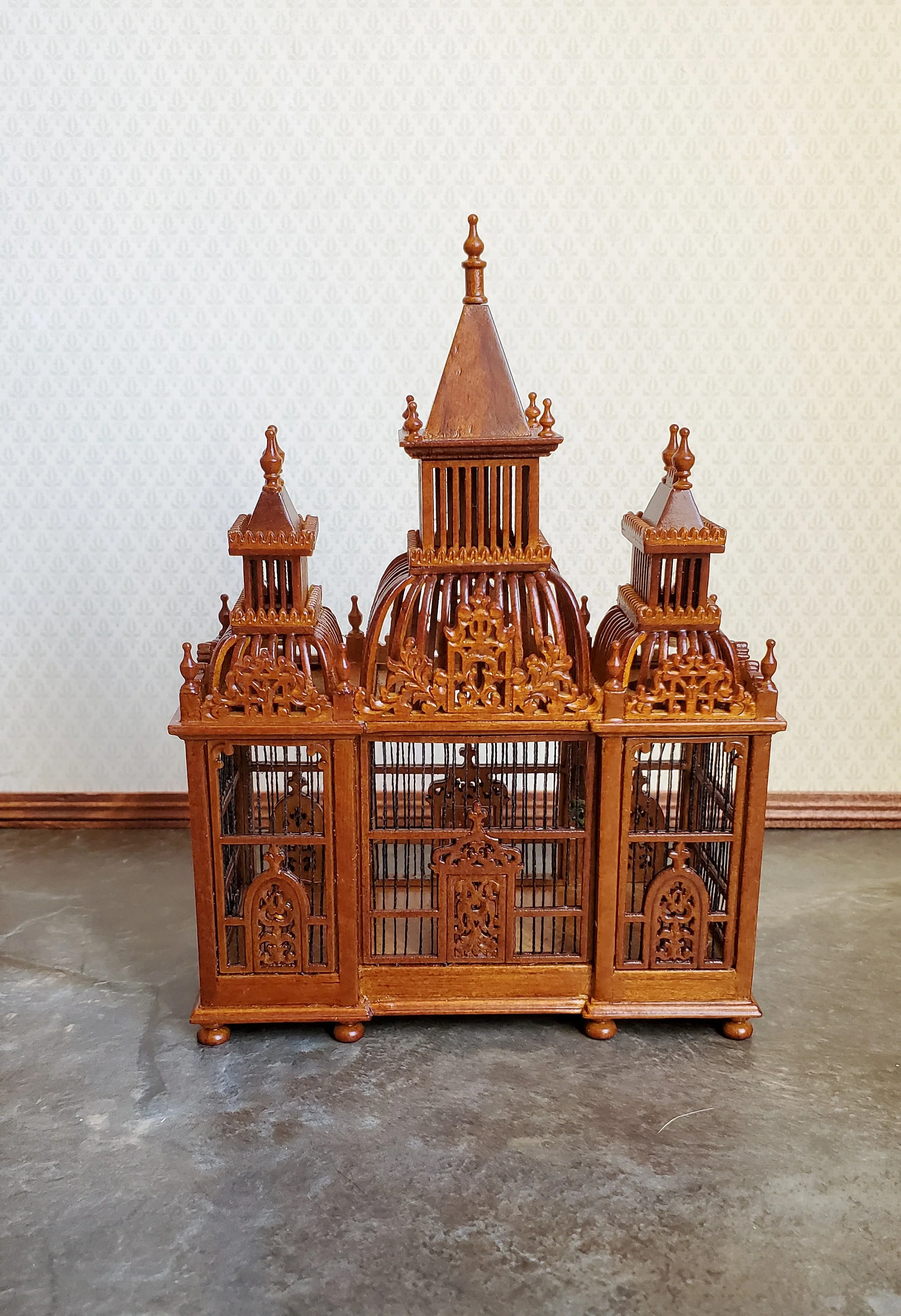 Dollhouse Miniature Birdcage JBM Large Victorian Fancy 1:12 Walnut Finish - Image 4