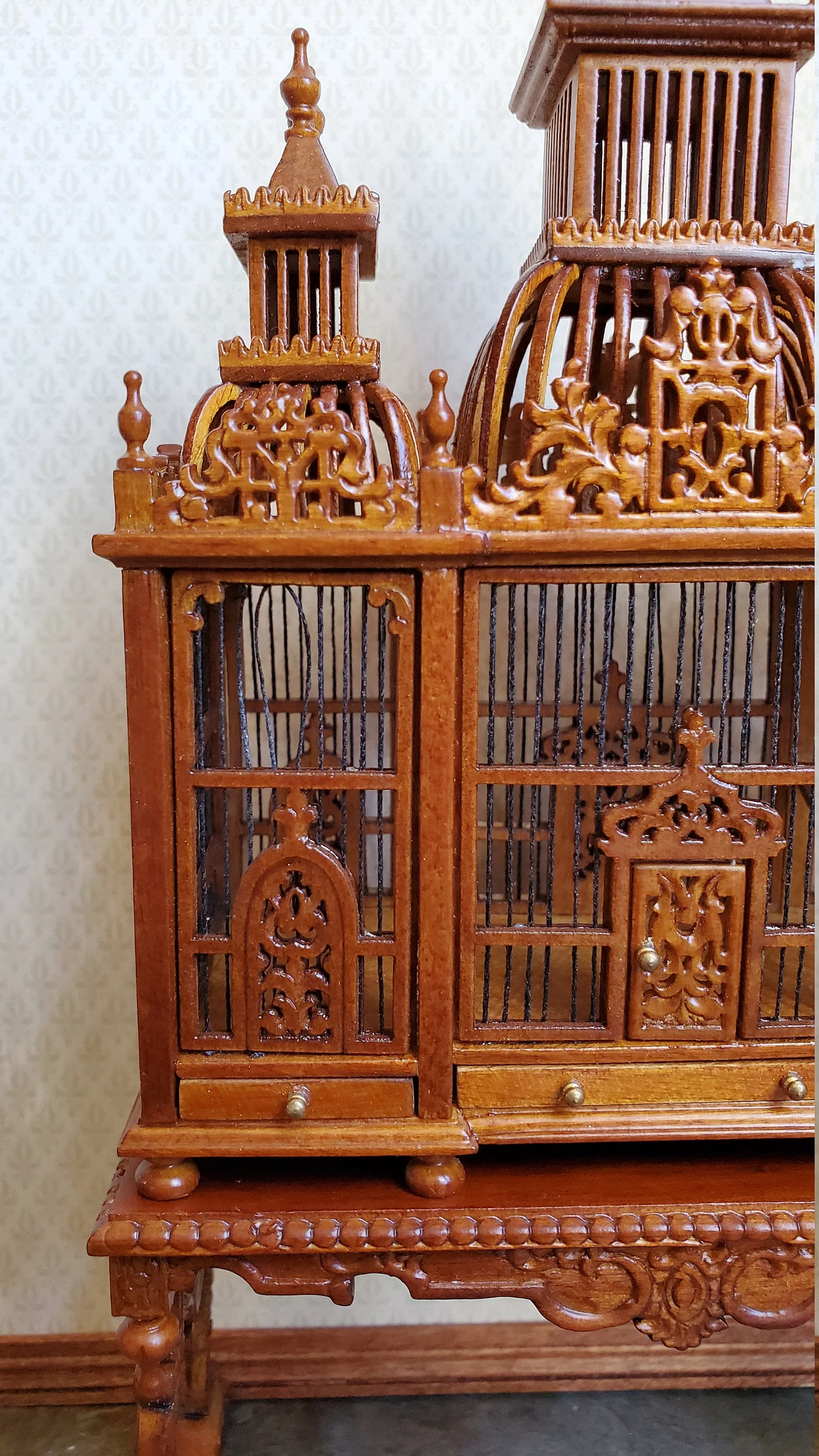 Dollhouse Miniature Birdcage JBM Large Victorian Fancy 1:12 Walnut Finish - Image 7