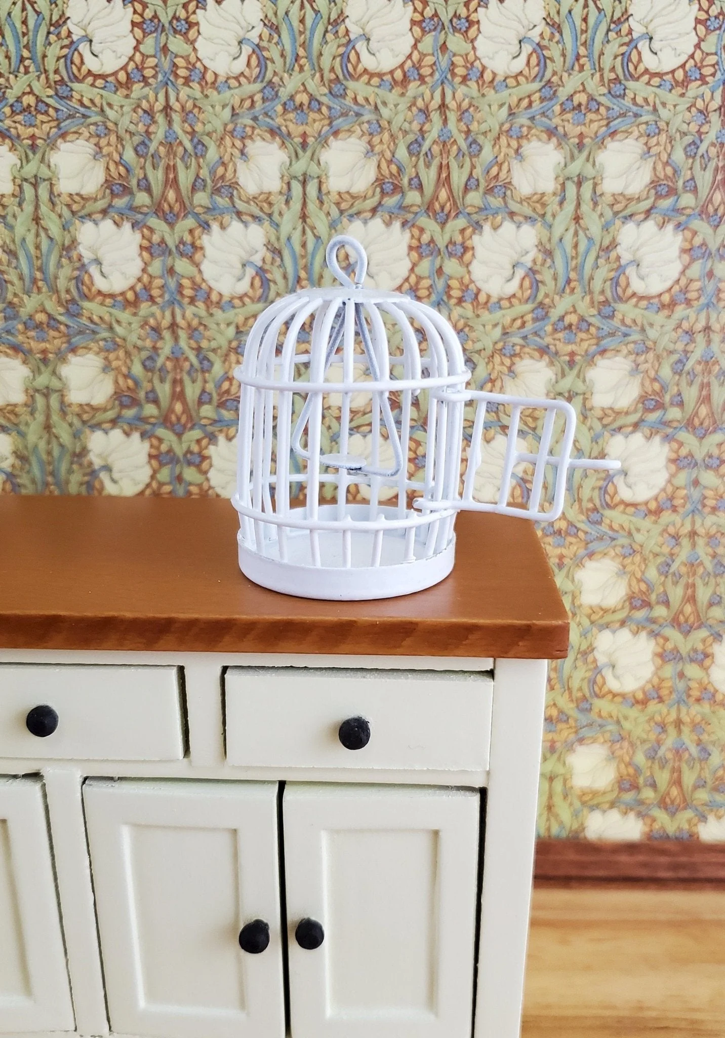 Dollhouse Miniature Birdcage White Metal Opens 1:12 Scale - Image 3