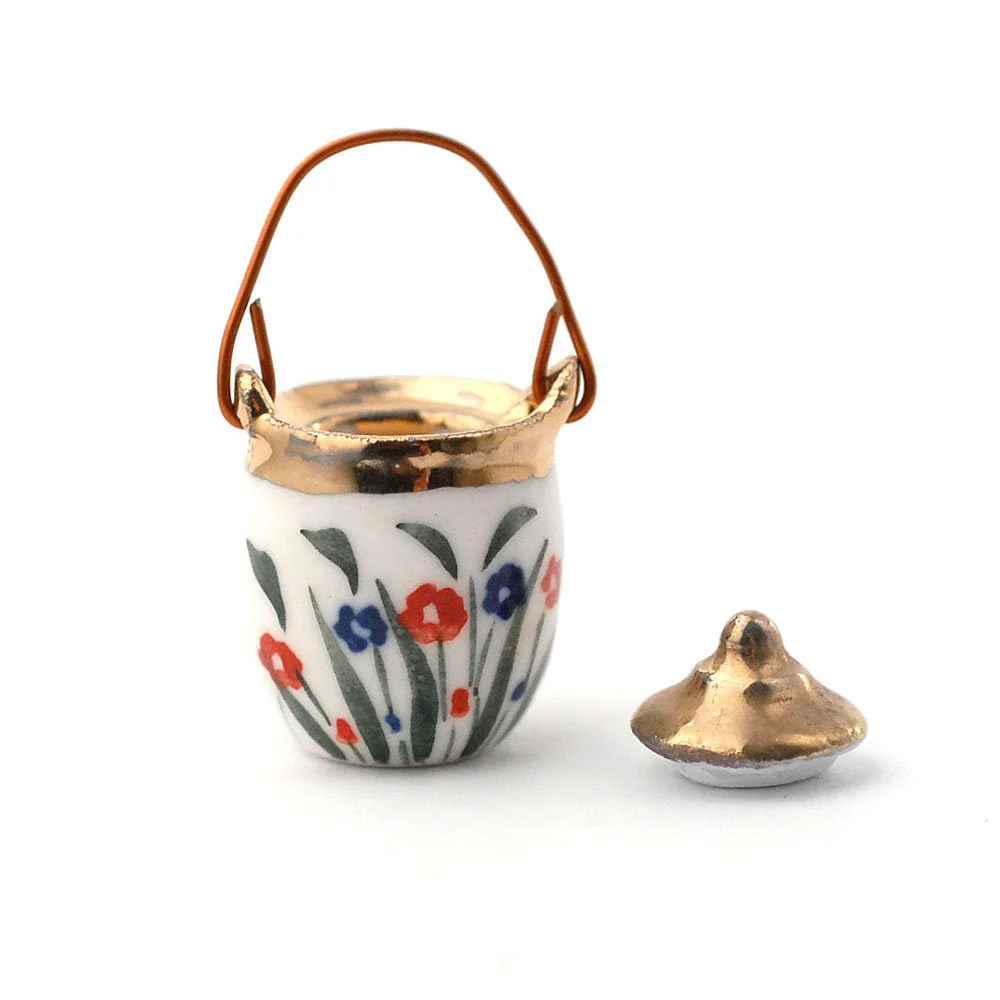 Dollhouse Miniature Biscuit Barrel Jar Ceramic with Removable Lid 1:12 Scale Kitchen Accessory - Image 2