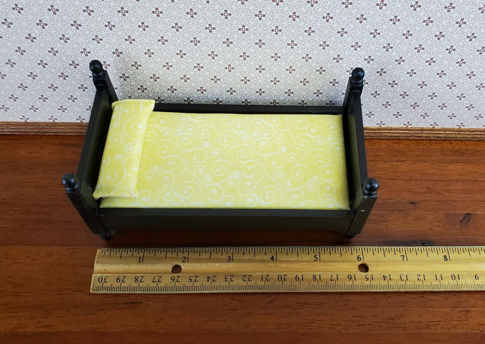 Dollhouse Small Child's Bed Black 1:12 Scale Miniature Furniture Wood - Image 4