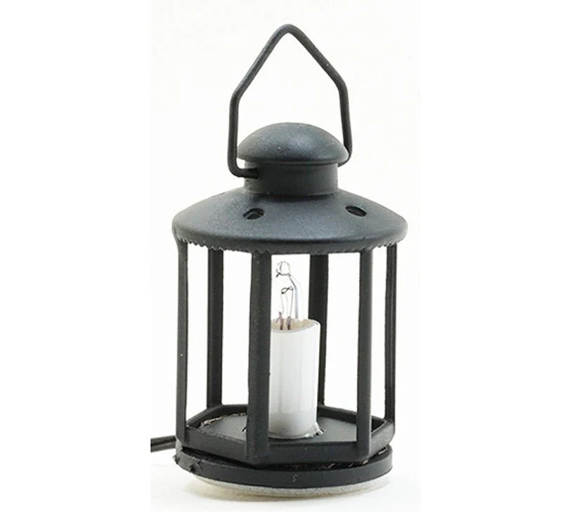 Dollhouse Miniature Black Lantern Light Candle 12 Volt with Plug 1:12 Scale Lighting