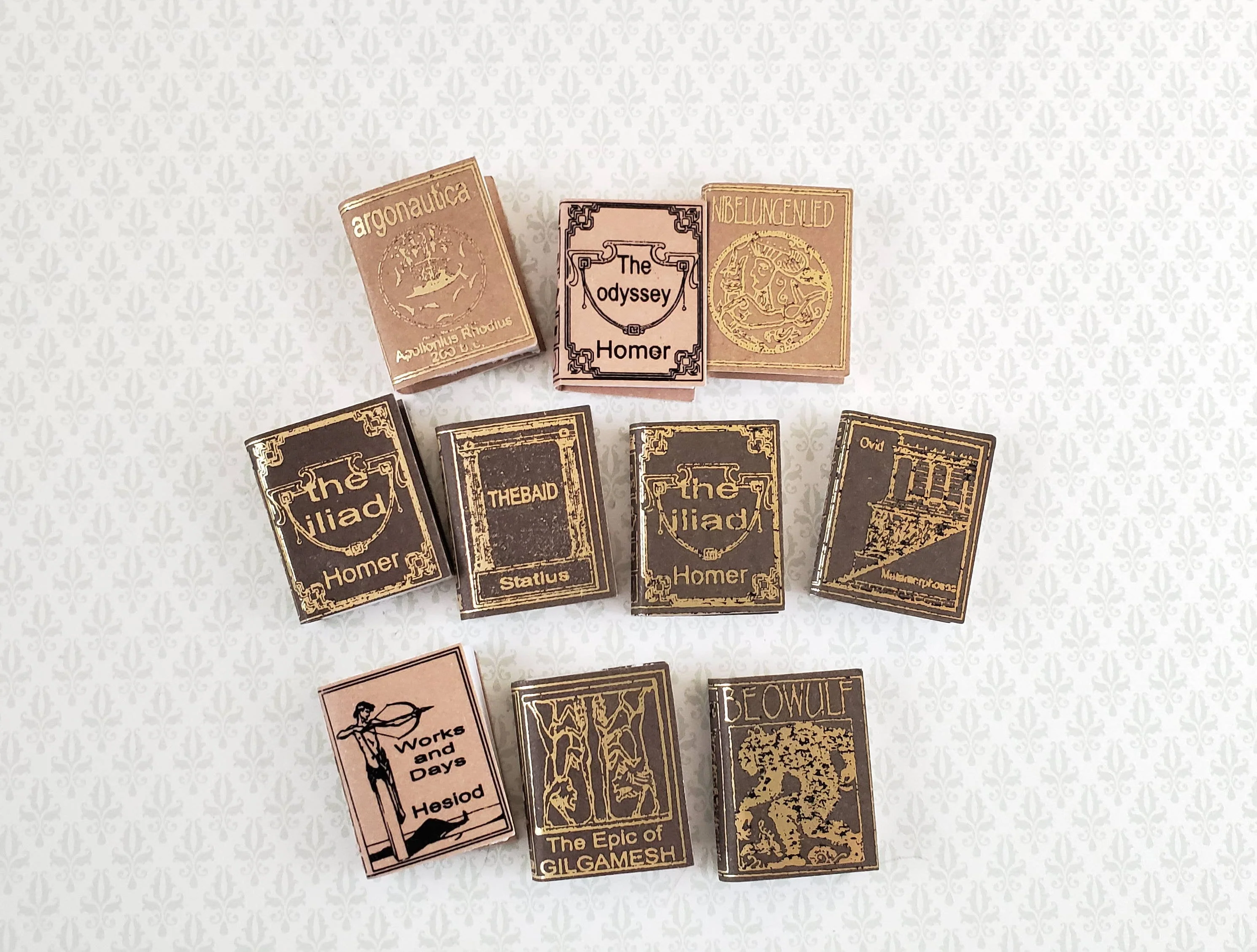 Dollhouse Miniature Book Set x10 Epic Poems 1:12 Scale Books (blank inside)