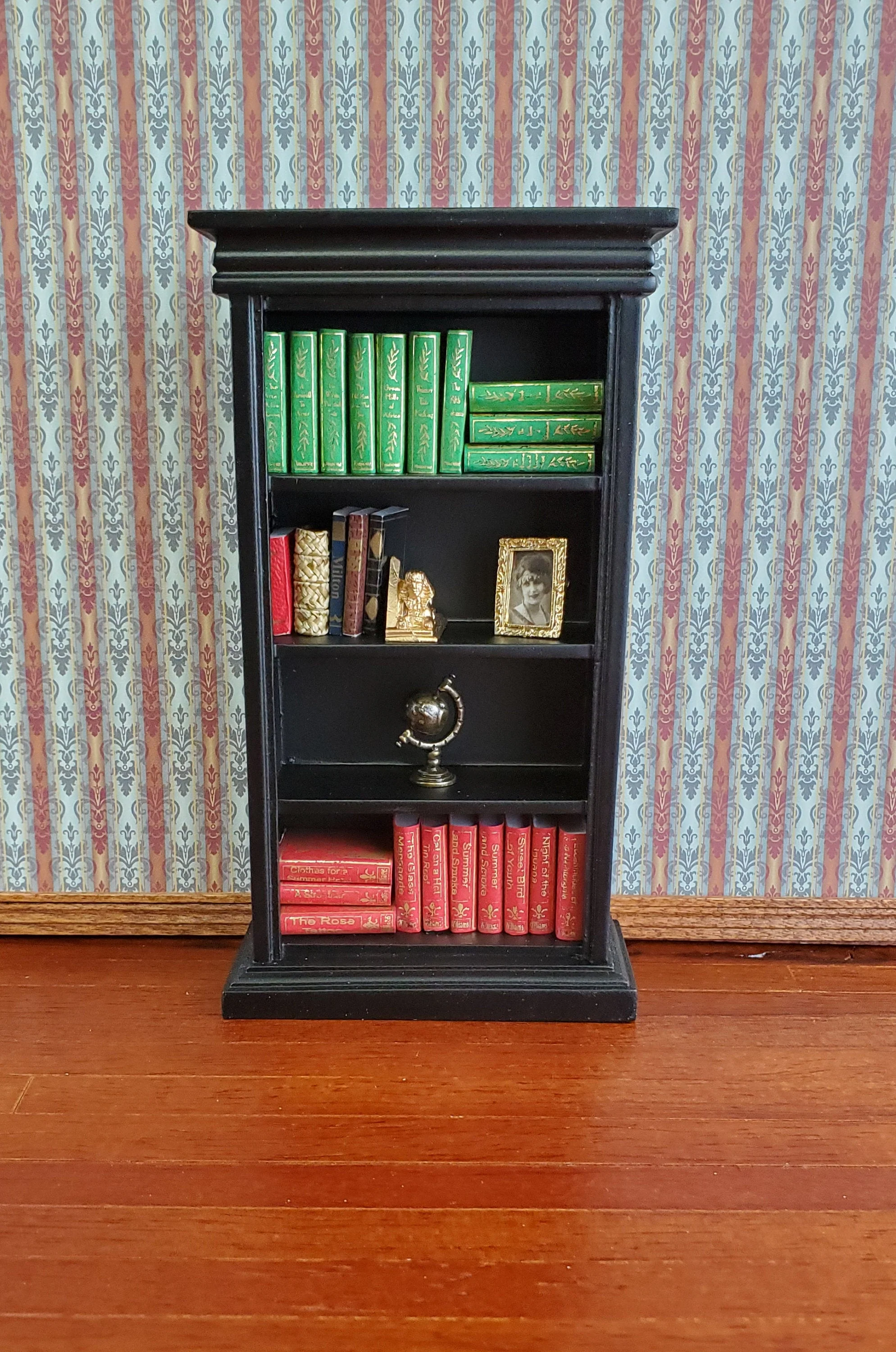 Dollhouse Miniature Bookcase 4 Shelves Black Finish 1:12 Scale Furniture Bookshelf - Image 4