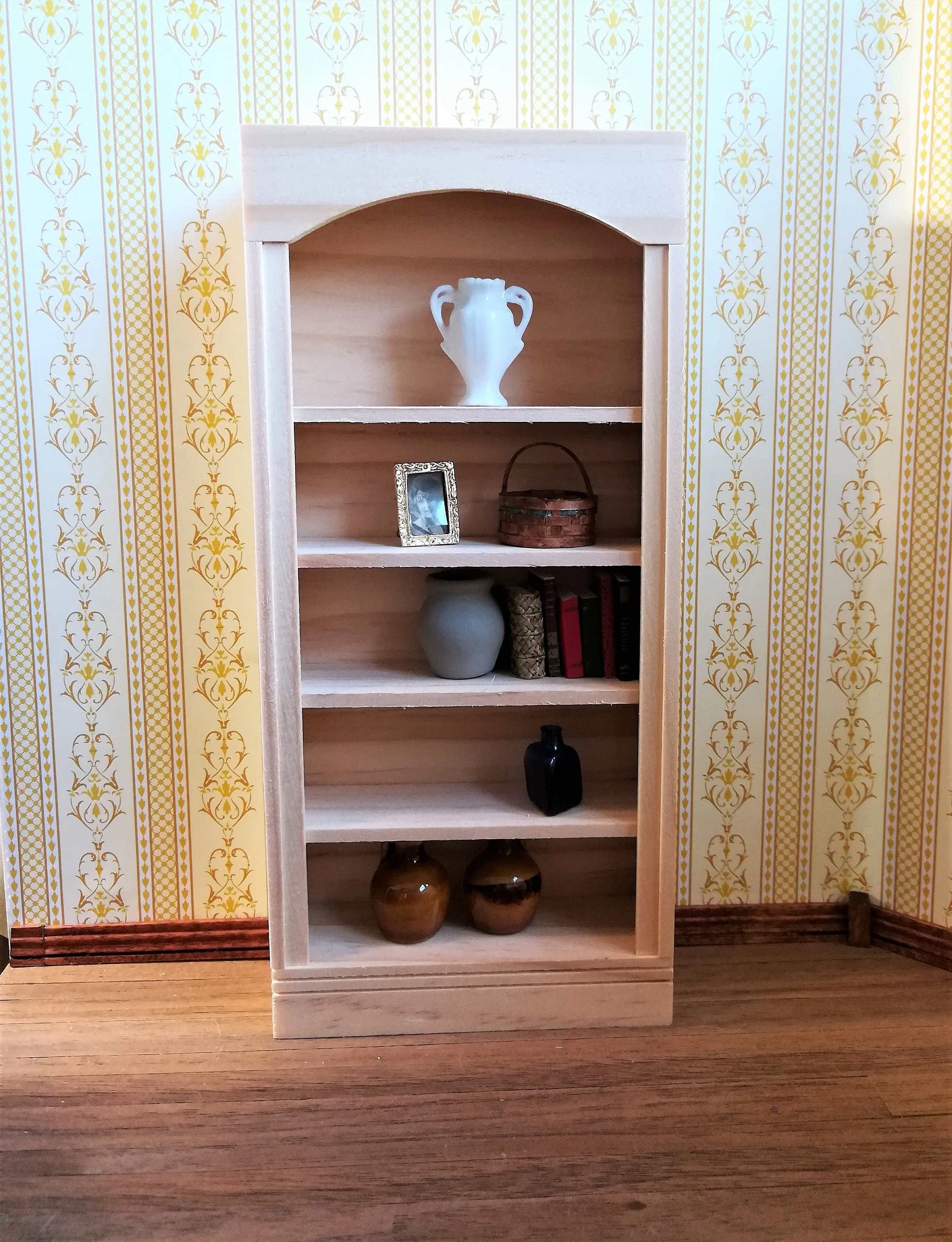 Dollhouse Bookcase Bookshelf 5 Shelf 1:12 Scale Miniature Unpainted Wood - Image 2