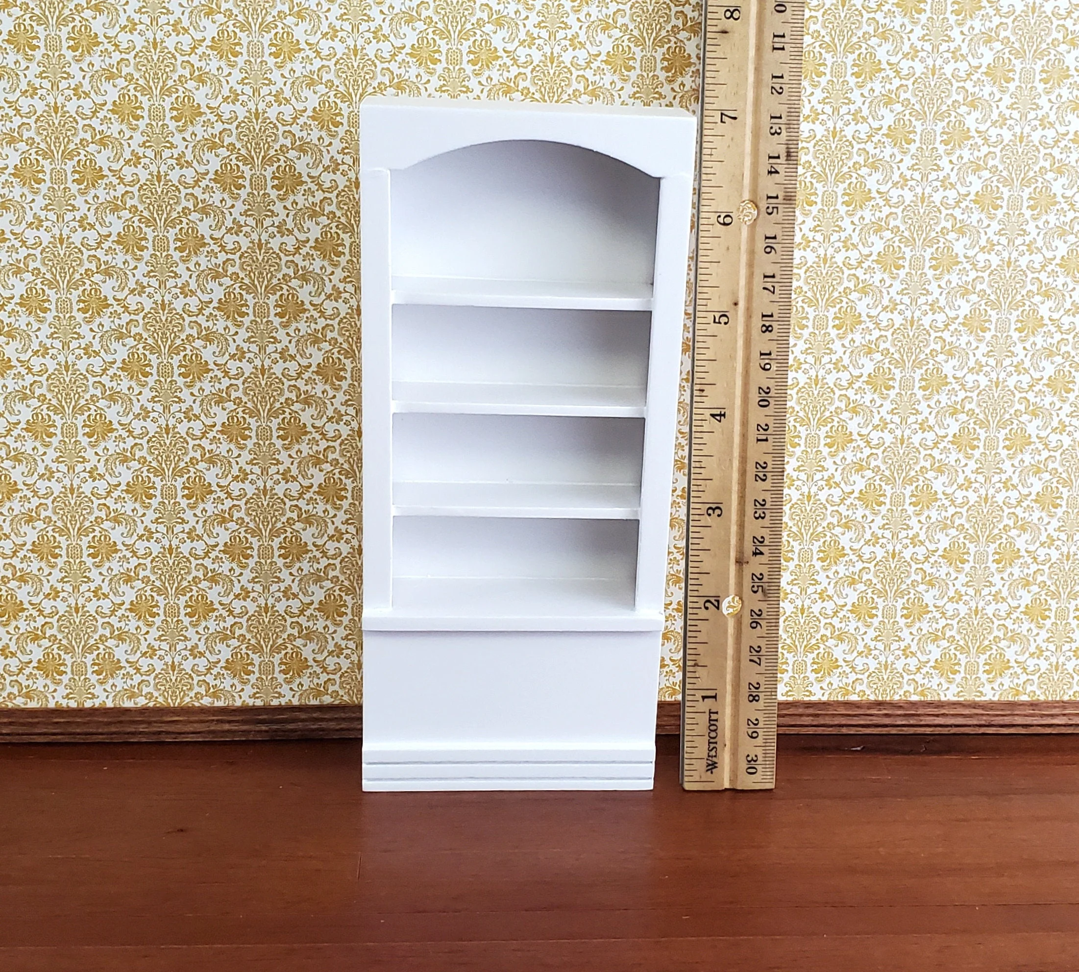 Dollhouse Miniature Bookshelf Tall 4 Shelves White Finish 1:12 Scale Furniture Bookcase - Image 3