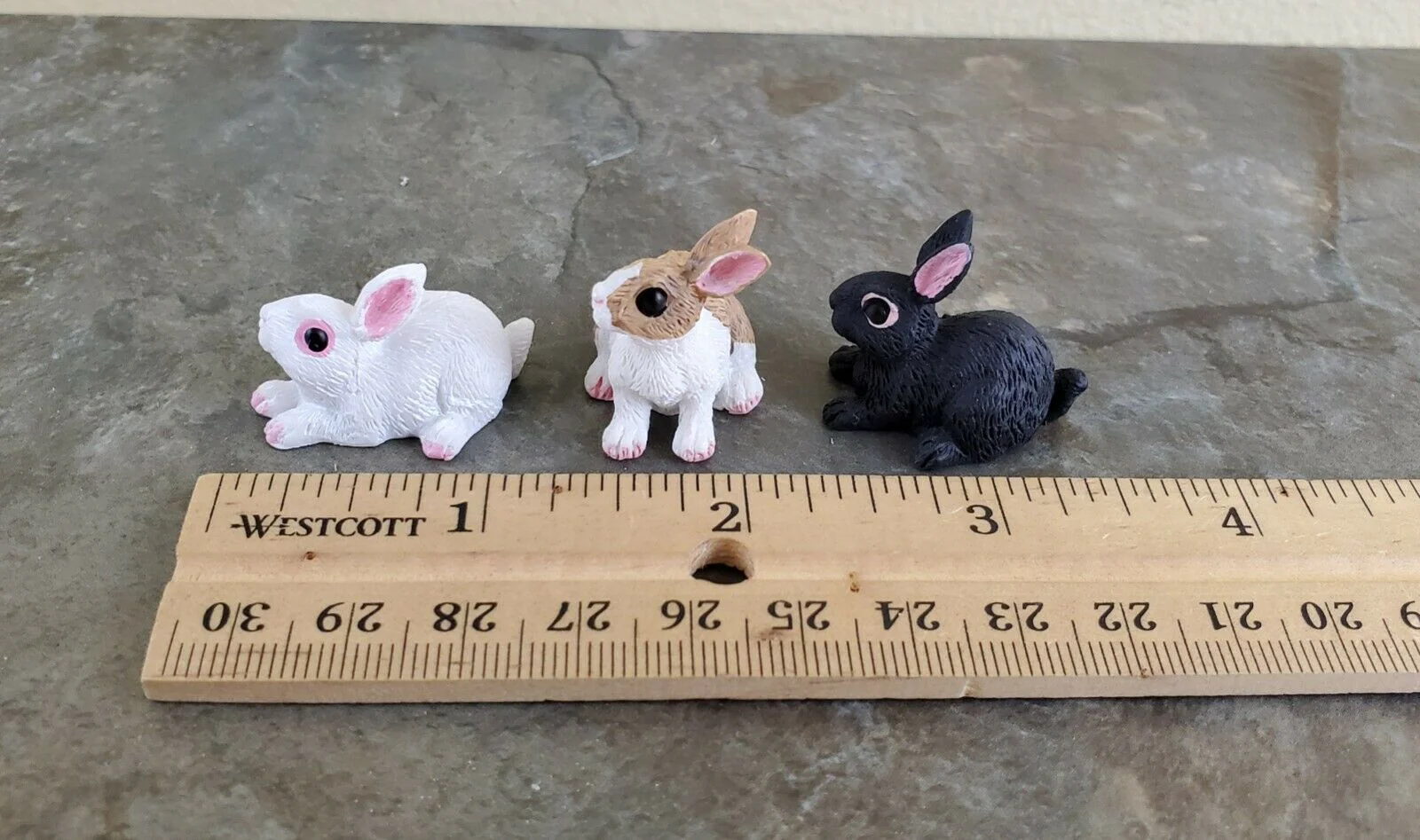 Dollhouse Miniature Bunny Rabbits Set of 3 1:12 Scale Pet Black White Brown - Image 3