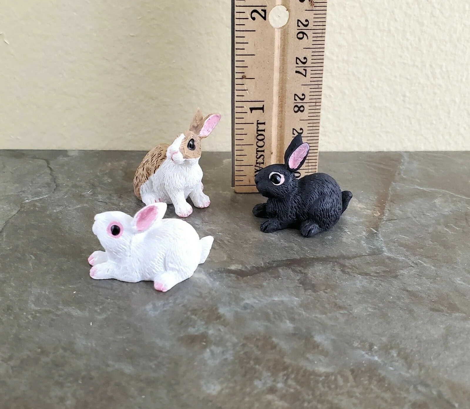 Dollhouse Miniature Bunny Rabbits Set of 3 1:12 Scale Pet Black White Brown - Image 4