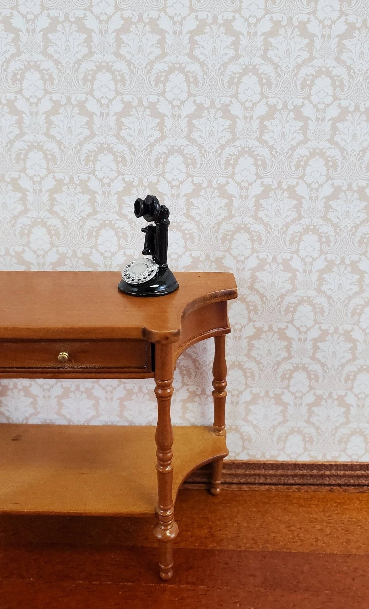 Dollhouse Candlestick Telephone Victorian Black & Silver 1:12 Scale Miniature - Image 2