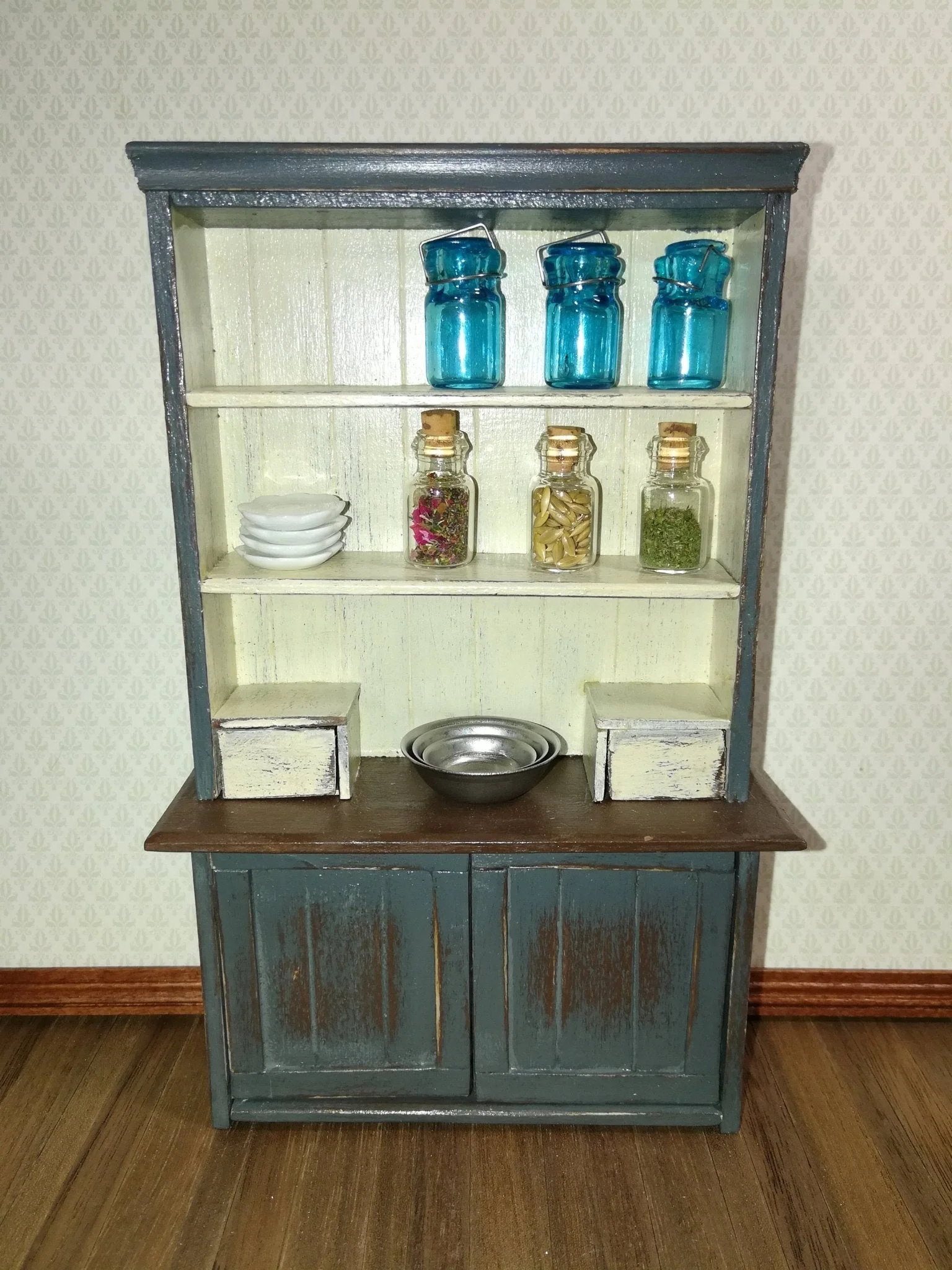 Dollhouse Miniature Canning Jars Large Glass Aqua Blue with Lids Set of 3 1:12 Scale - Image 3