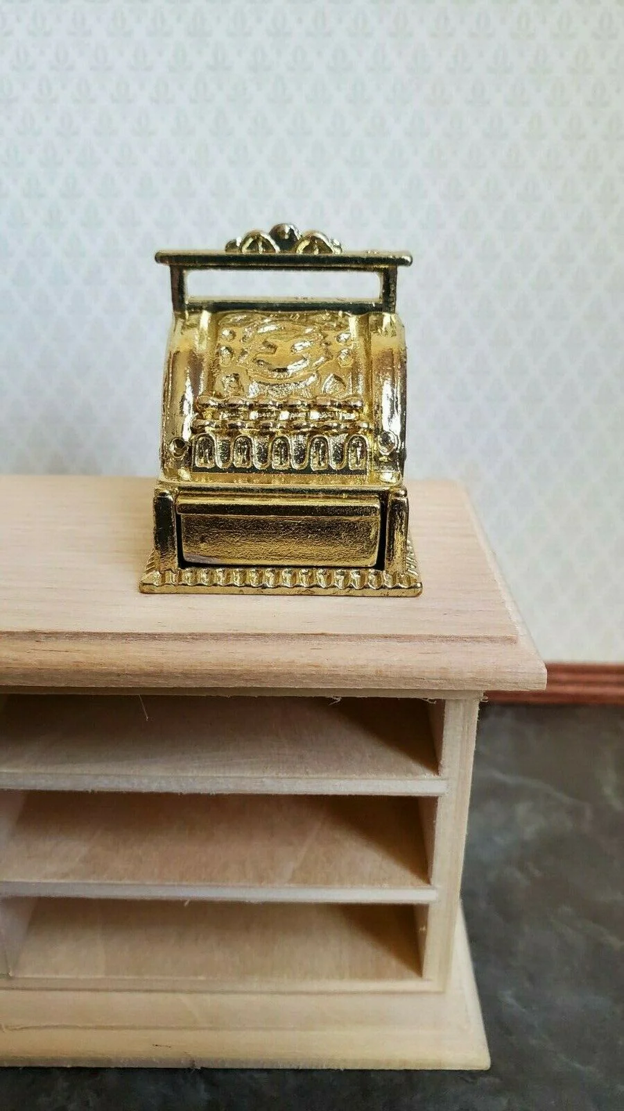 Dollhouse Miniature Cash Register Till Gold Vintage Style Metal 1:12 Scale