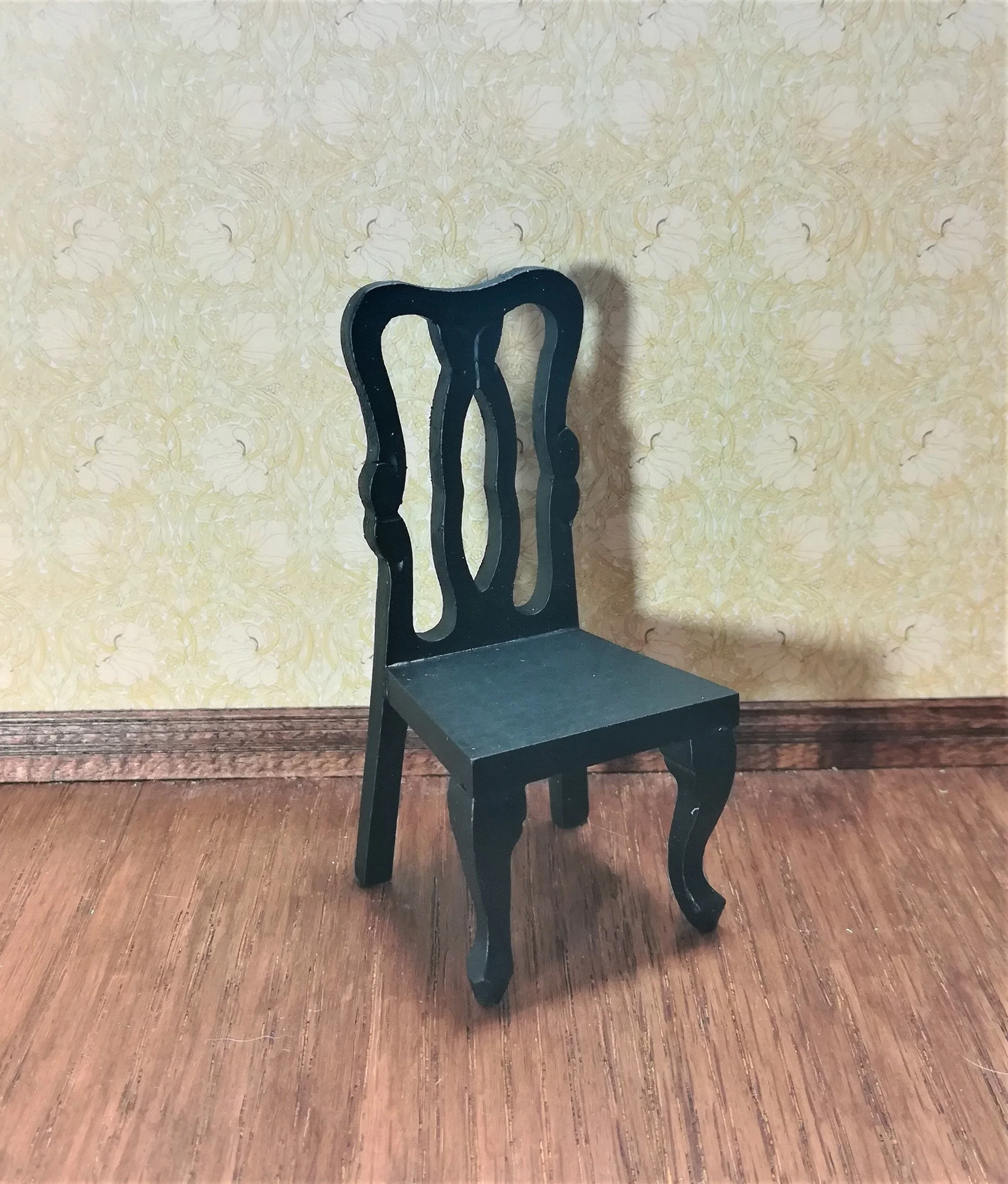 Dollhouse Chair Black Dining or Kitchen Chair 1:12 Scale Miniature Furniture - Image 2